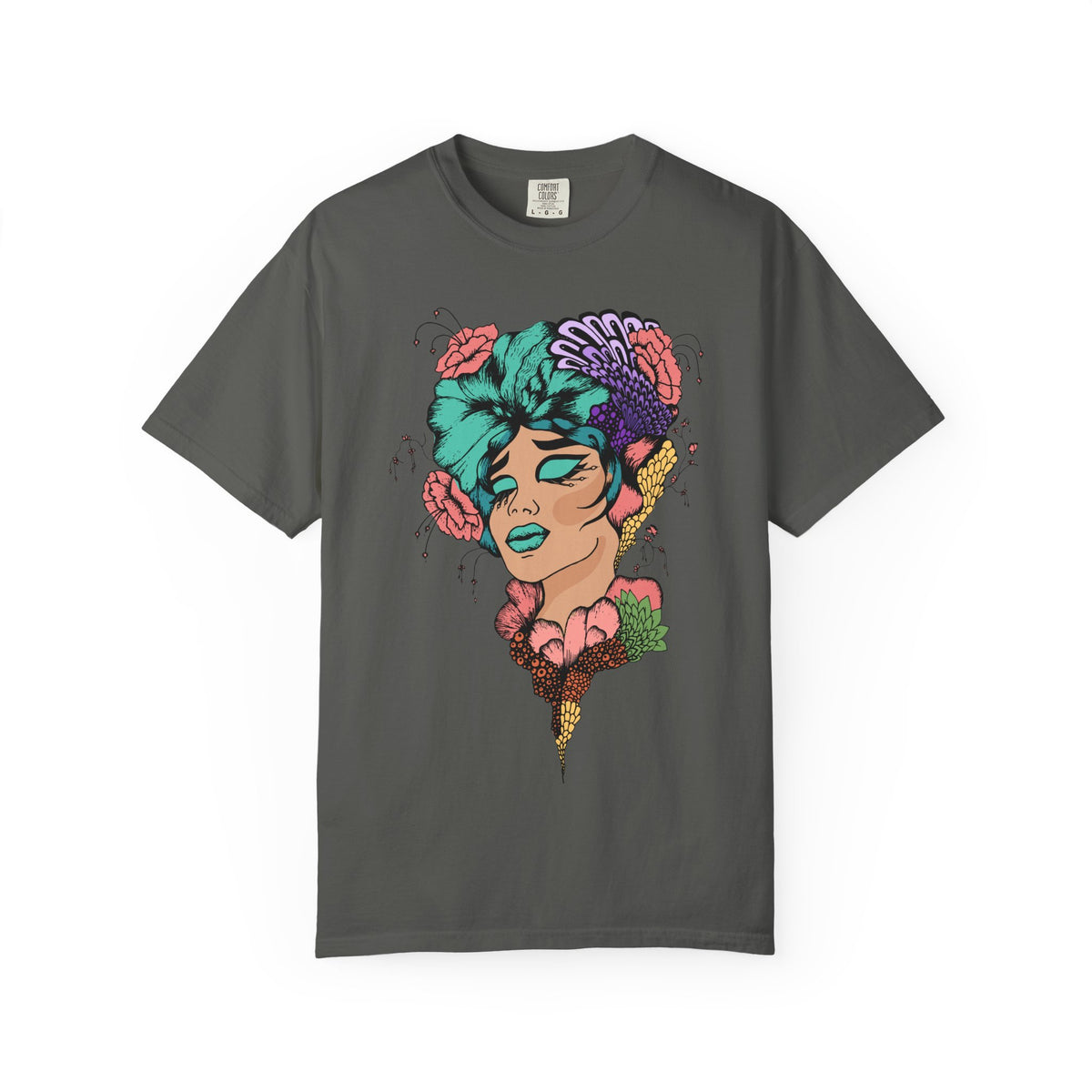 Floral Portrait Graphic T‑Shirt — Colorful Woman Face Art Tee