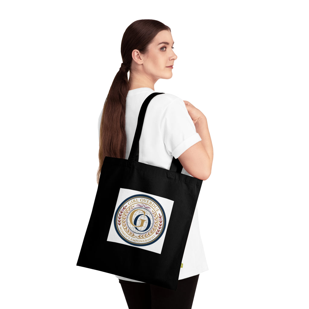 Girl Overdoing It Emblem Tote Bag — Organic Cotton Navy Reusable Shopper