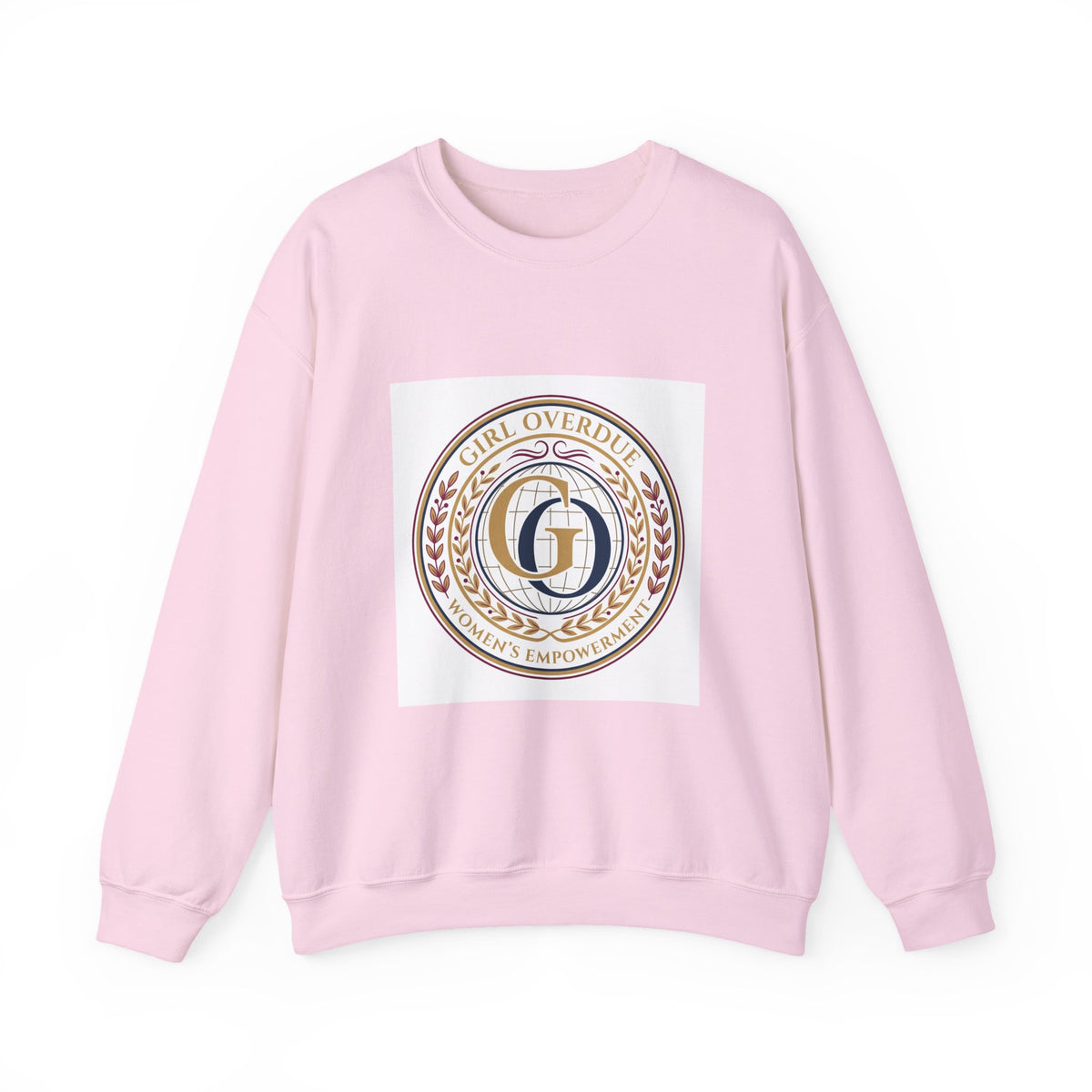 Crewneck Sweatshirt — 'Girl Overdel' Emblem, Women's Empowerment College-Style Pullover