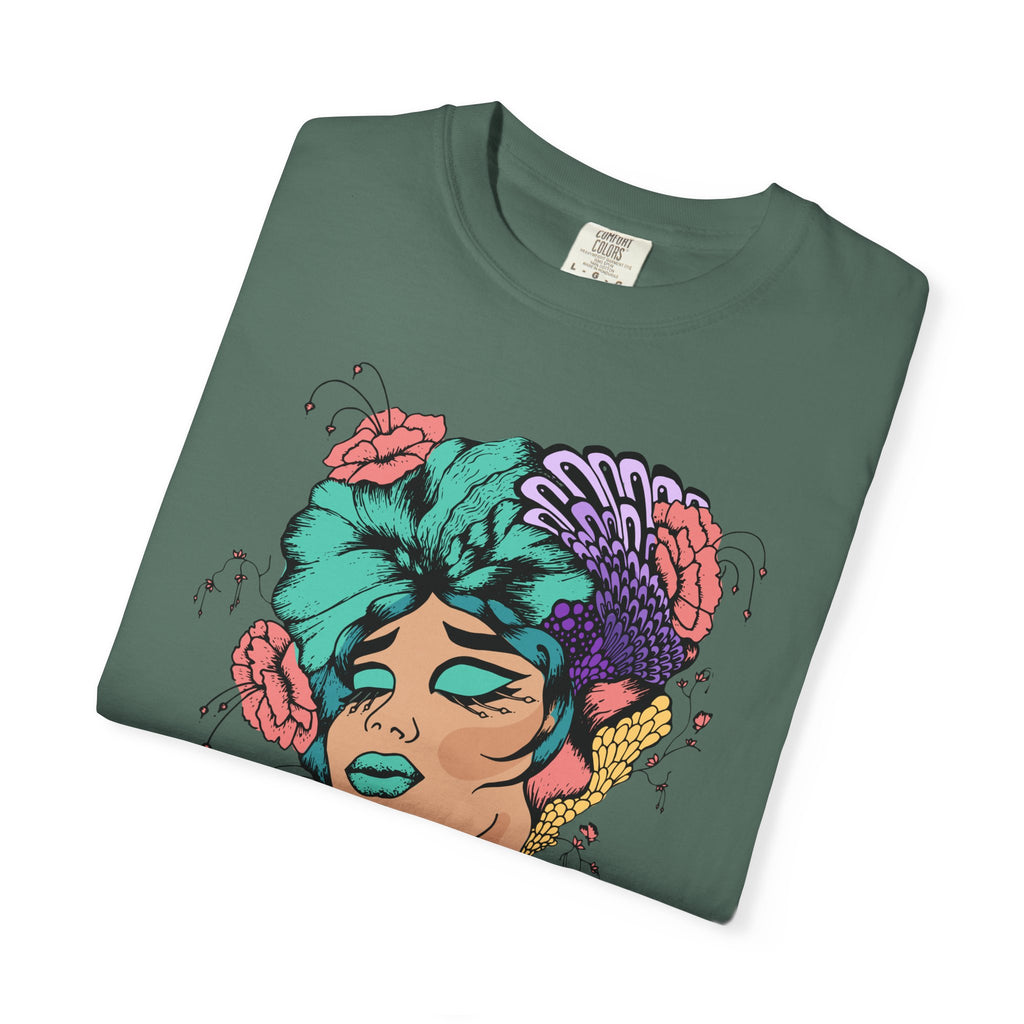 Floral Portrait Graphic T‑Shirt — Colorful Woman Face Art Tee