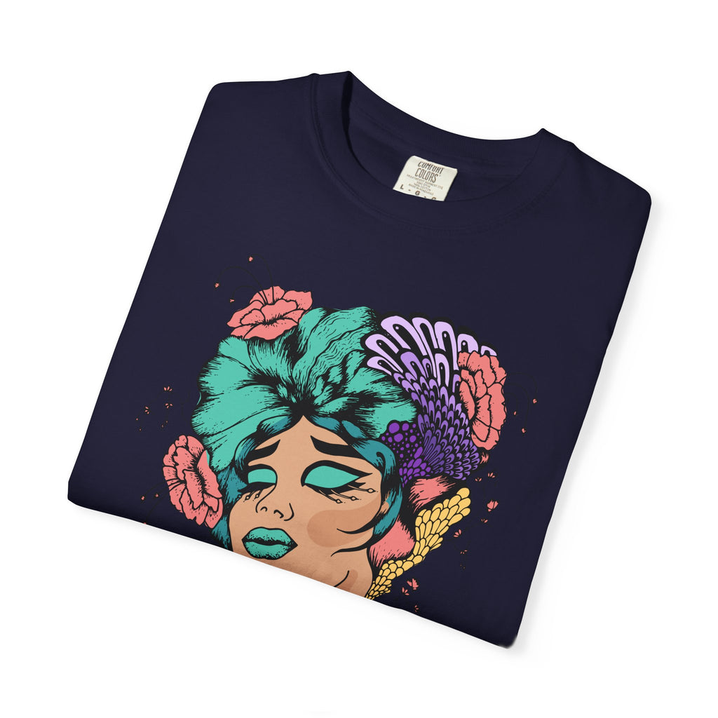 Floral Portrait Graphic T‑Shirt — Colorful Woman Face Art Tee