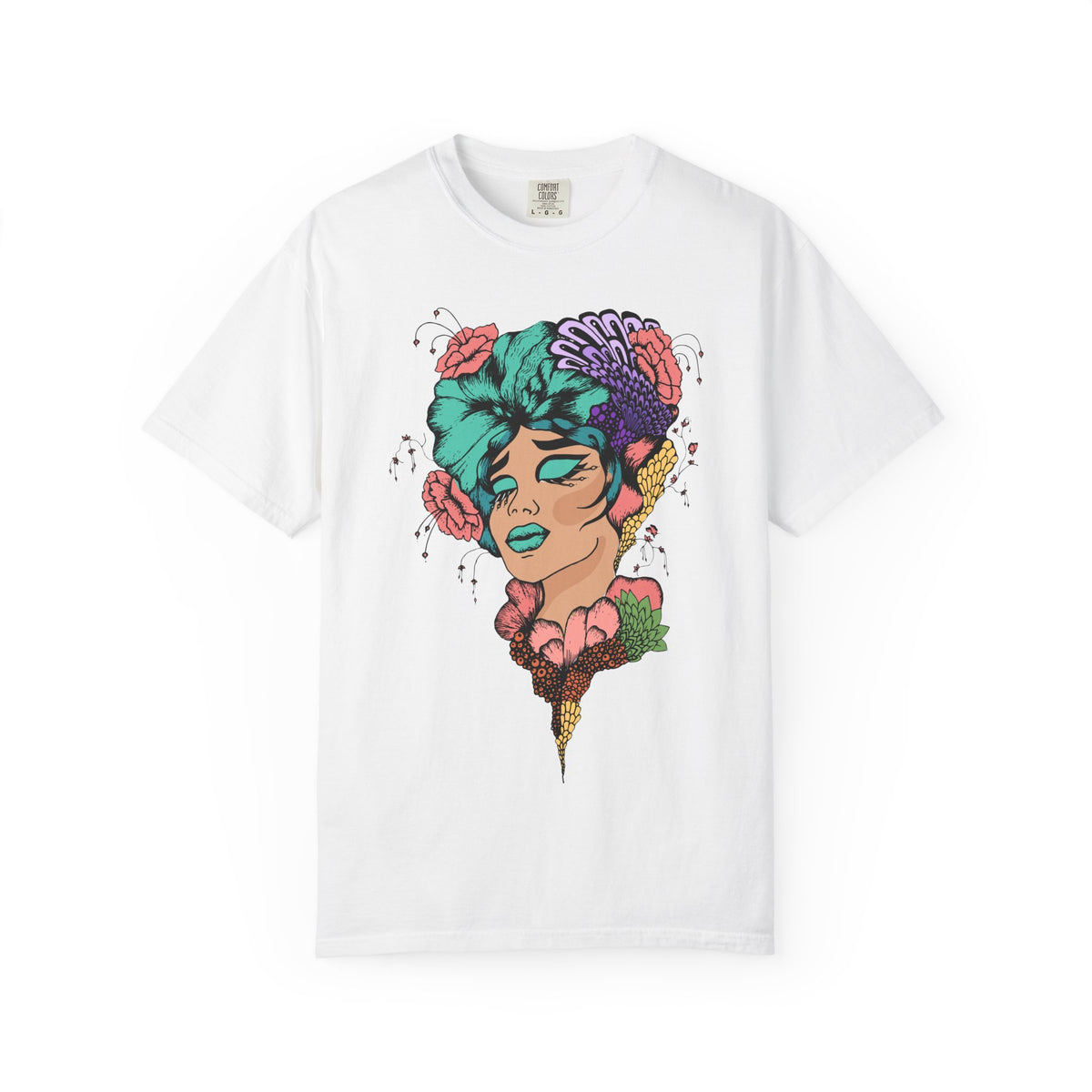 Floral Portrait Graphic T‑Shirt — Colorful Woman Face Art Tee