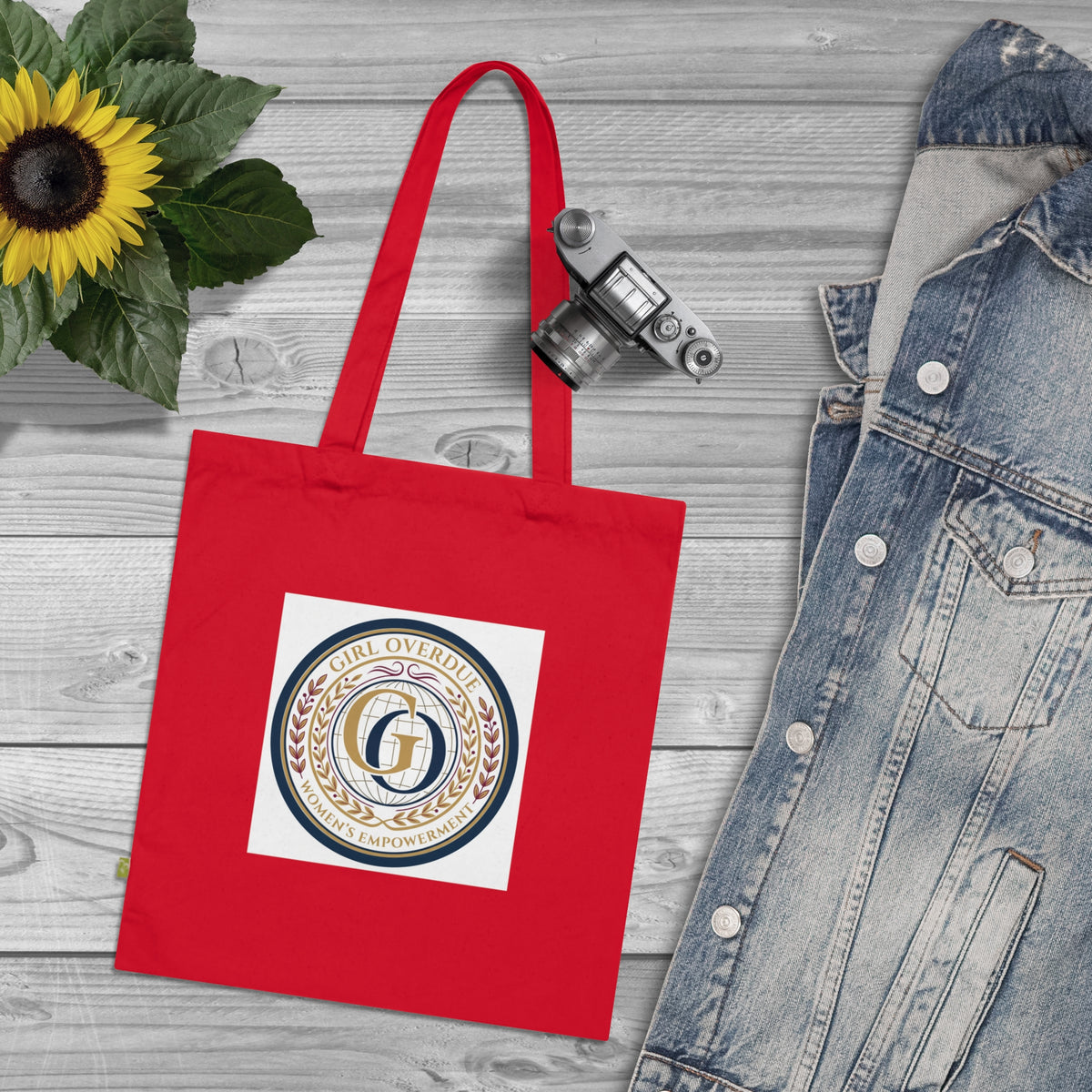 Girl Overdoing It Emblem Tote Bag — Organic Cotton Navy Reusable Shopper