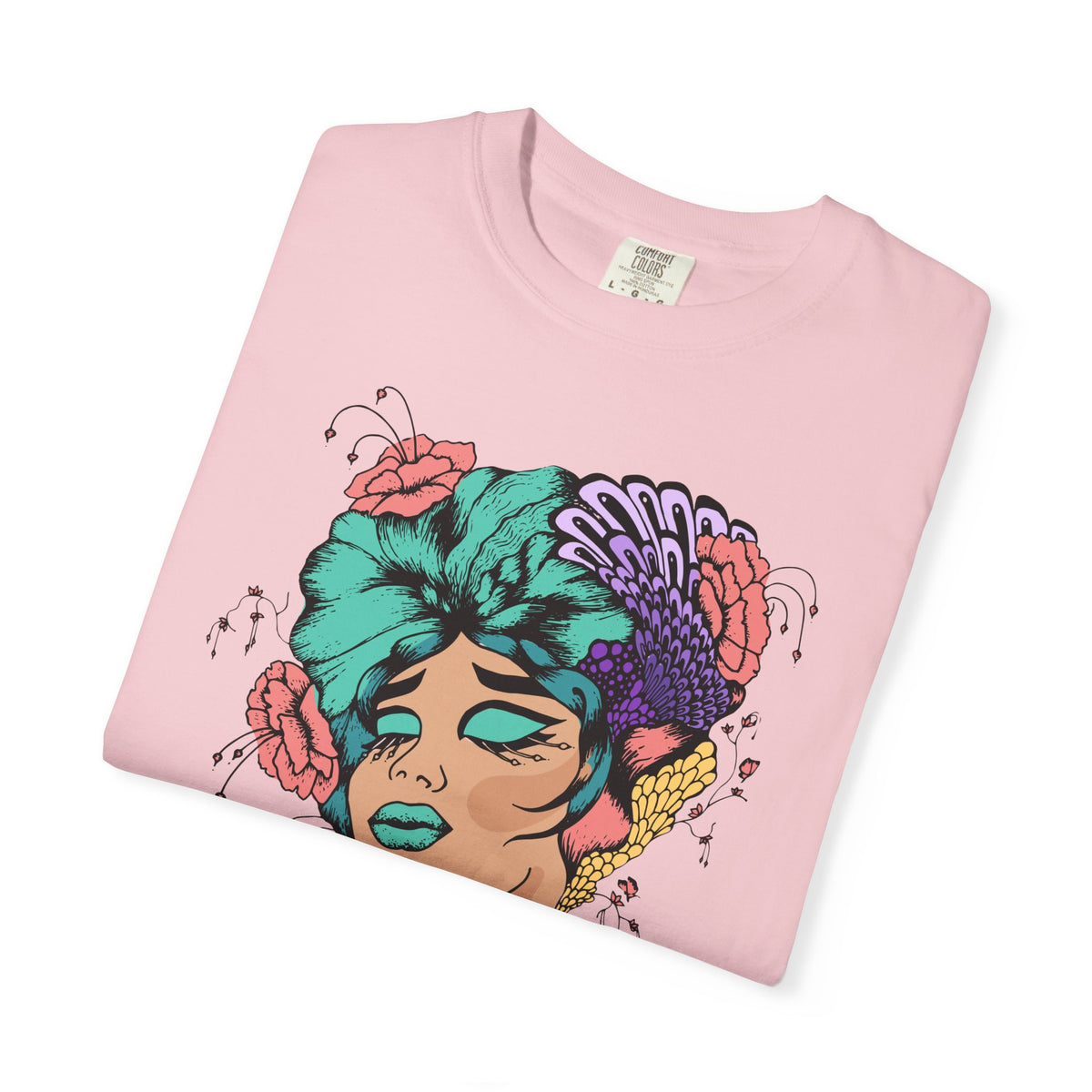 Floral Portrait Graphic T‑Shirt — Colorful Woman Face Art Tee