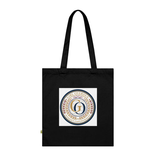 Girl Overdoing It Emblem Tote Bag — Organic Cotton Navy Reusable Shopper
