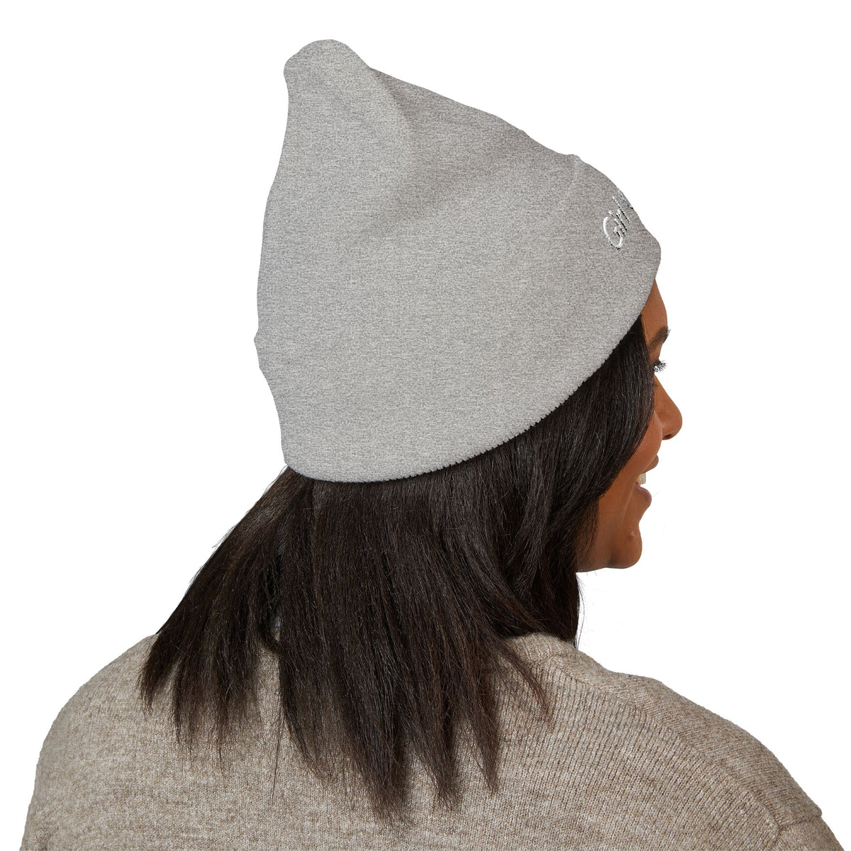 Embroidered "Girl Overdue" Classic Cuffed Beanie — Cozy Feminine Knit Hat