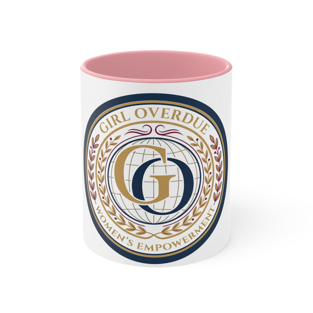 Girl Overdue Women’s Empowerment Accent Mug — Inspirational Pink-Trim Coffee Cup