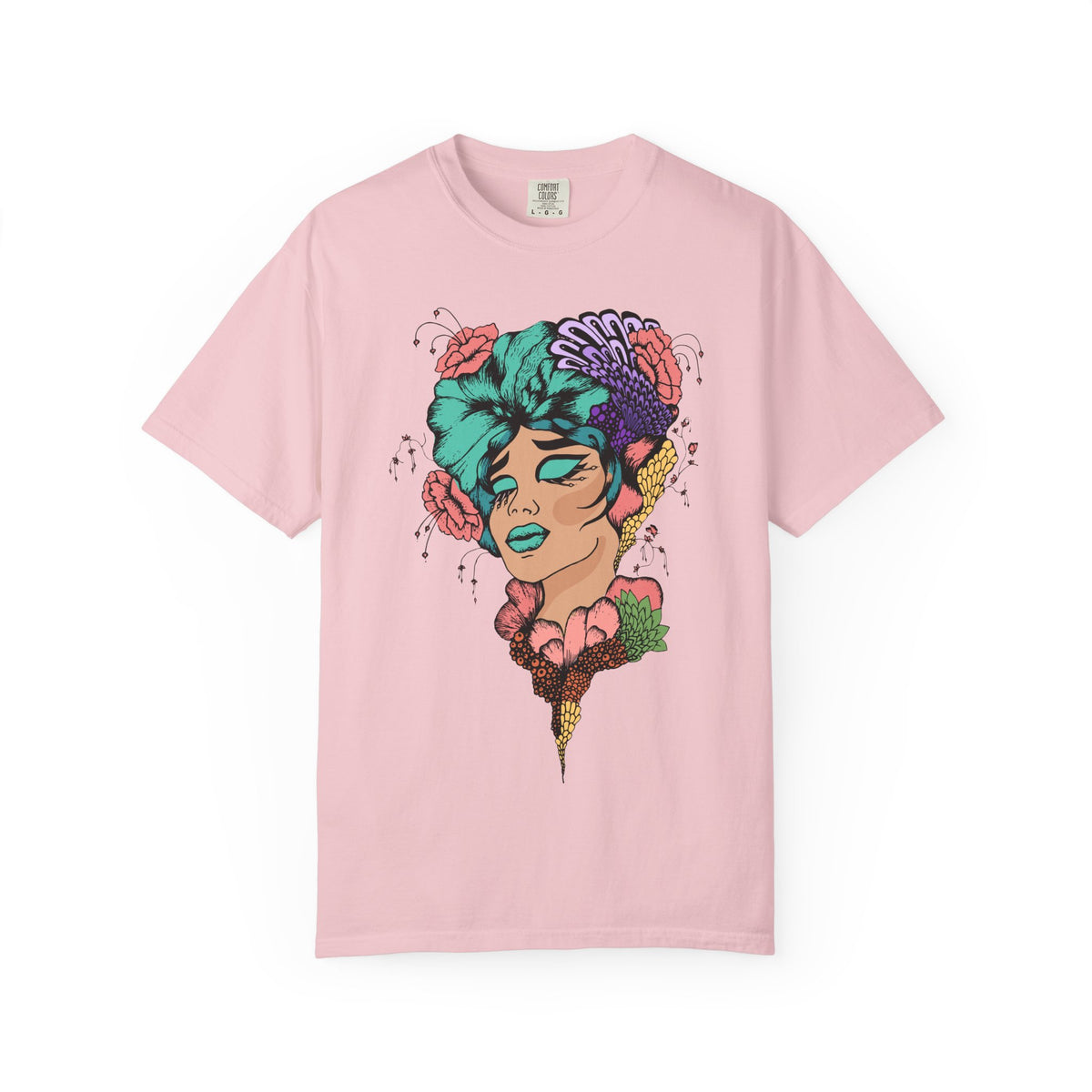 Floral Portrait Graphic T‑Shirt — Colorful Woman Face Art Tee