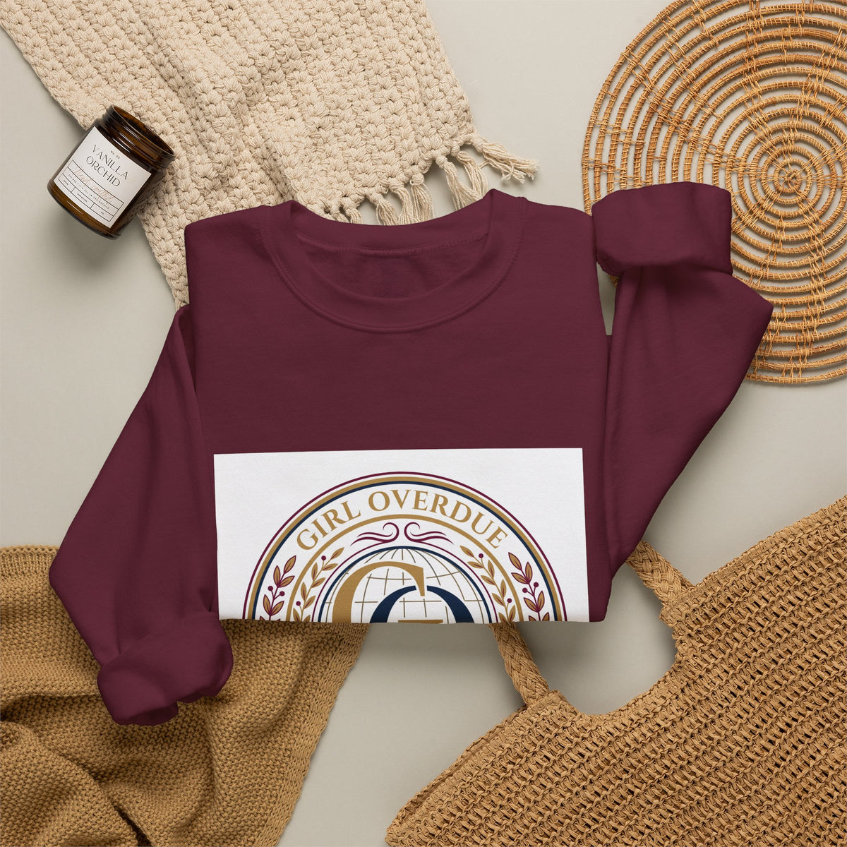 Crewneck Sweatshirt — 'Girl Overdel' Emblem, Women's Empowerment College-Style Pullover