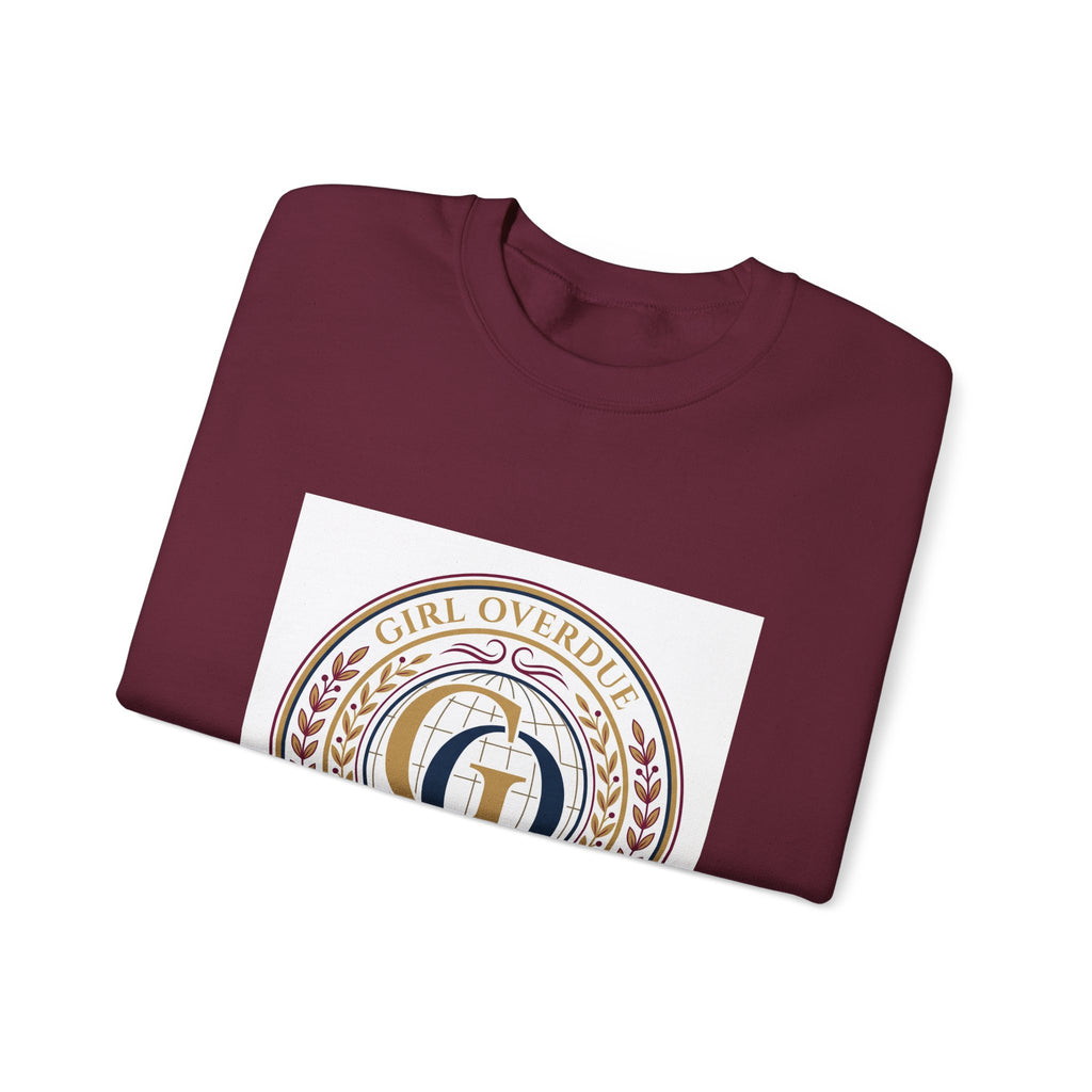 Crewneck Sweatshirt — 'Girl Overdel' Emblem, Women's Empowerment College-Style Pullover