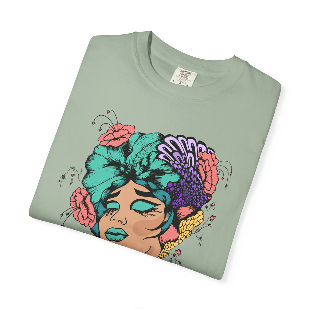 Floral Portrait Graphic T‑Shirt — Colorful Woman Face Art Tee