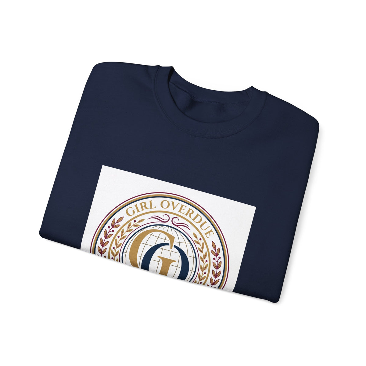 Crewneck Sweatshirt — 'Girl Overdel' Emblem, Women's Empowerment College-Style Pullover