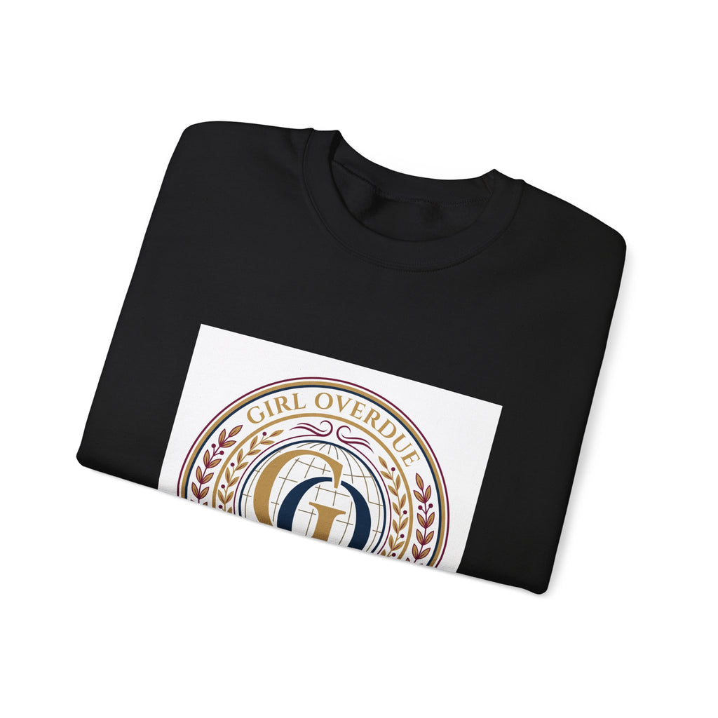 Crewneck Sweatshirt — 'Girl Overdel' Emblem, Women's Empowerment College-Style Pullover