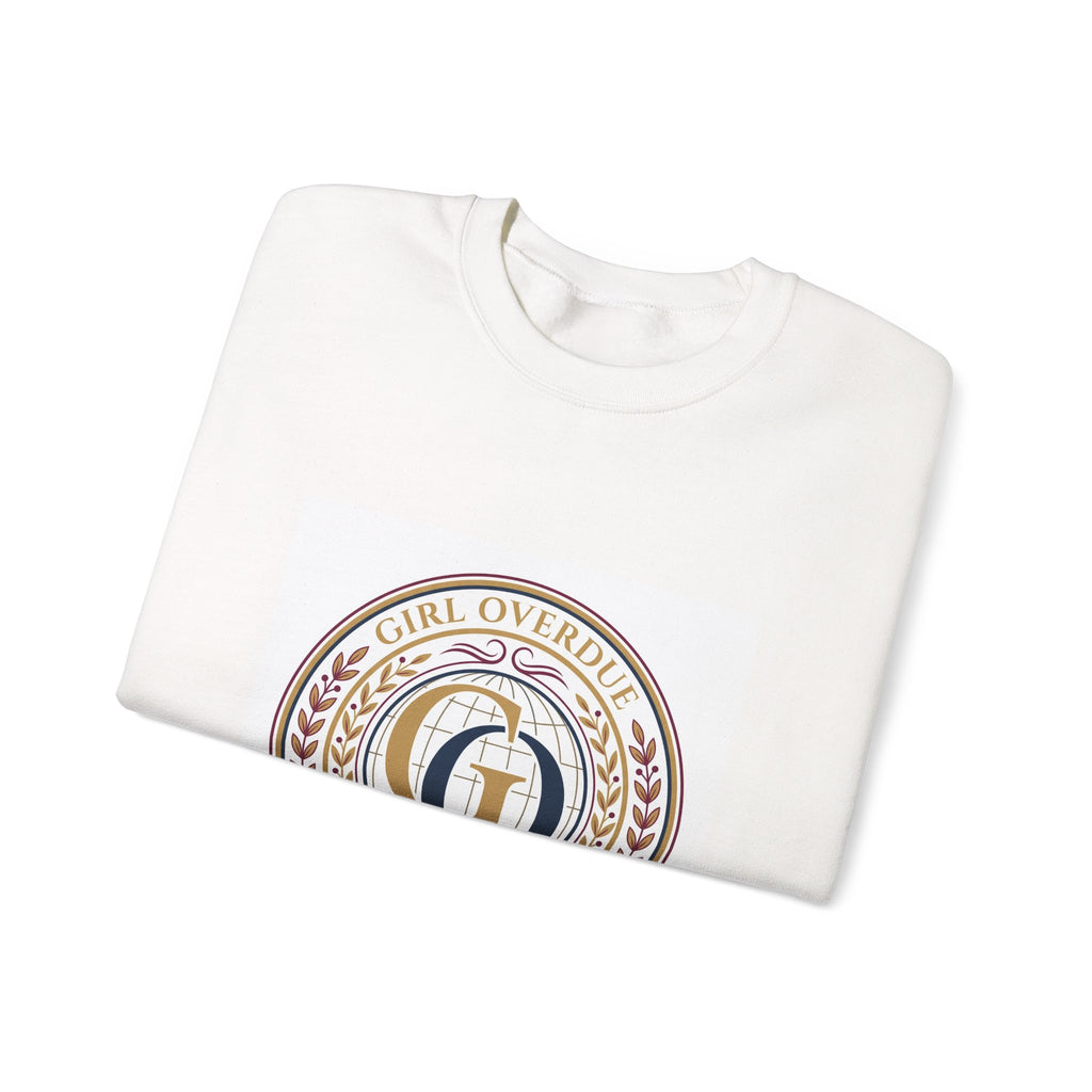 Crewneck Sweatshirt — 'Girl Overdel' Emblem, Women's Empowerment College-Style Pullover