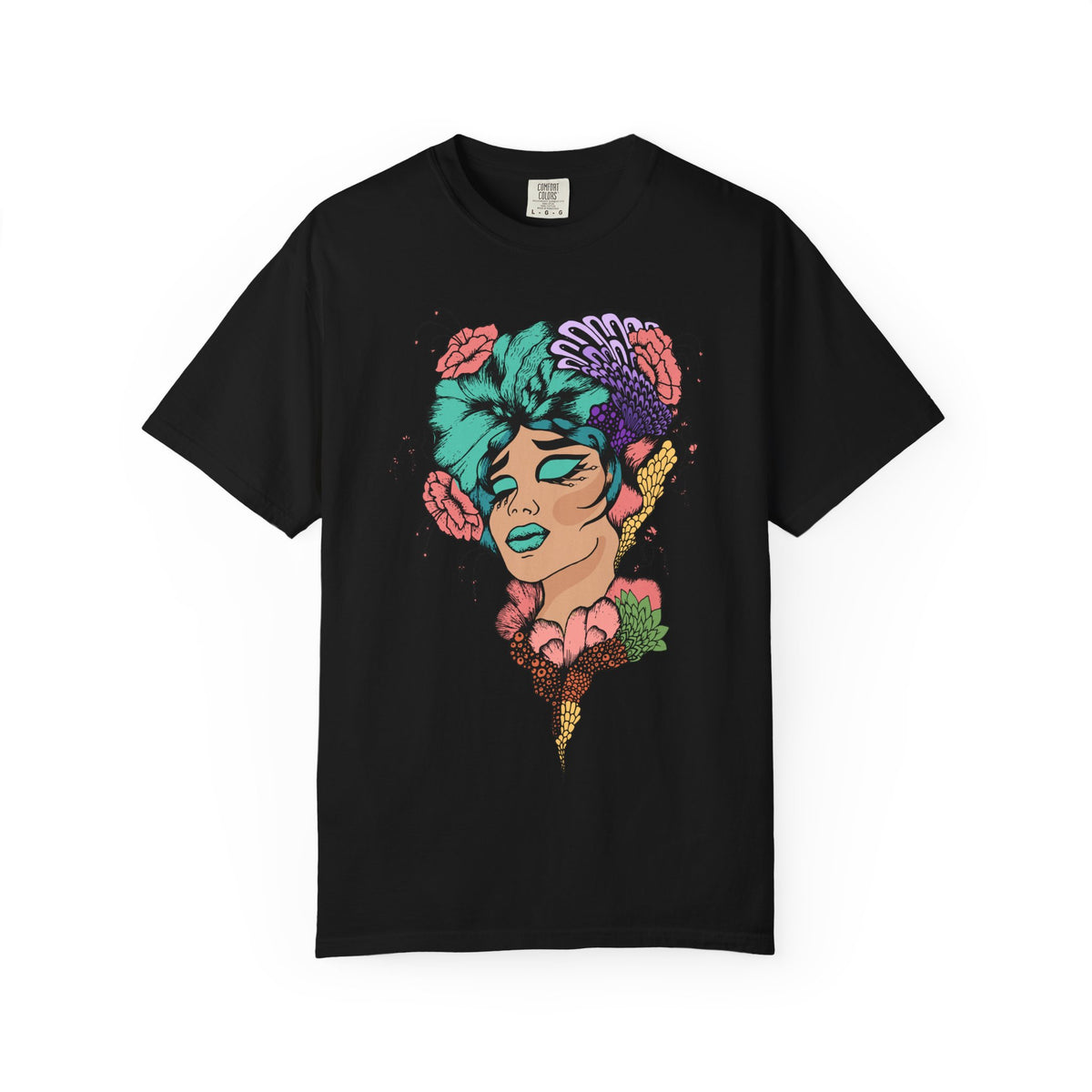 Floral Portrait Graphic T‑Shirt — Colorful Woman Face Art Tee