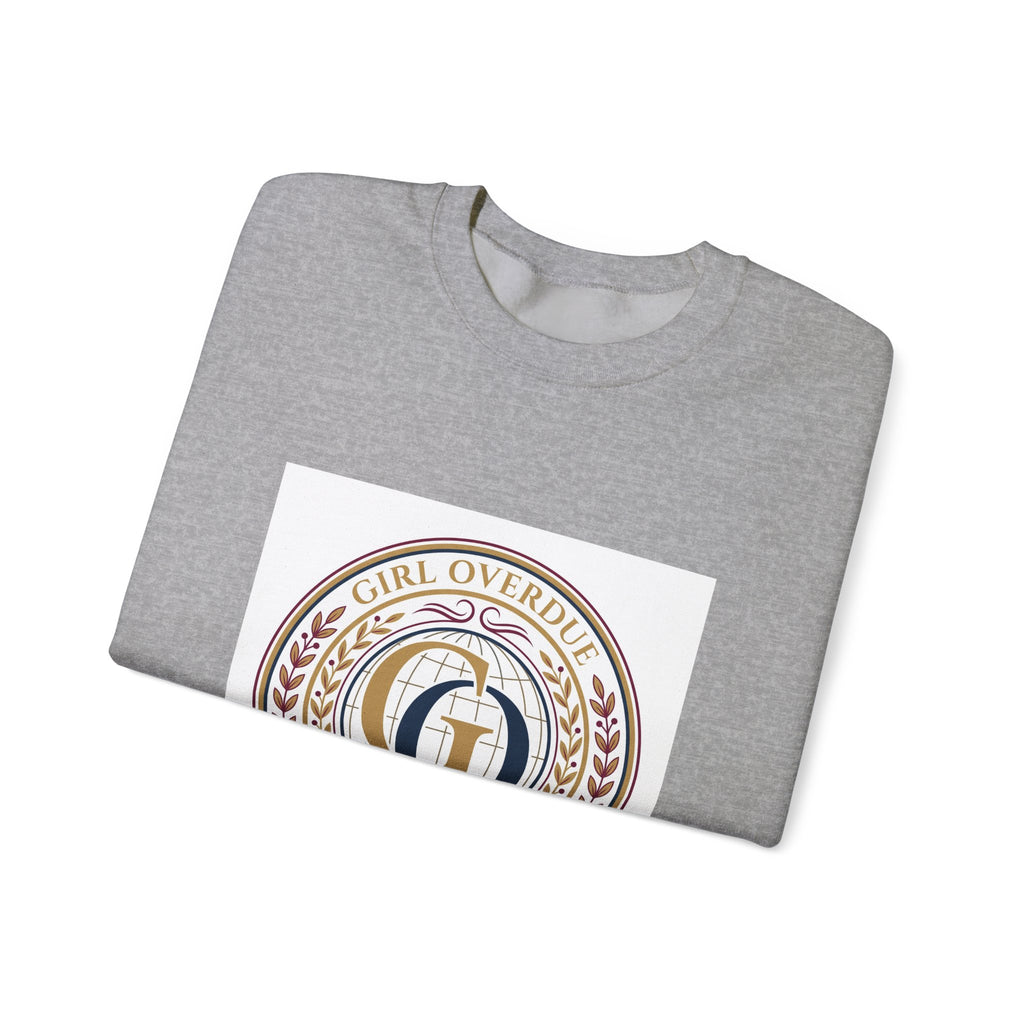 Crewneck Sweatshirt — 'Girl Overdel' Emblem, Women's Empowerment College-Style Pullover
