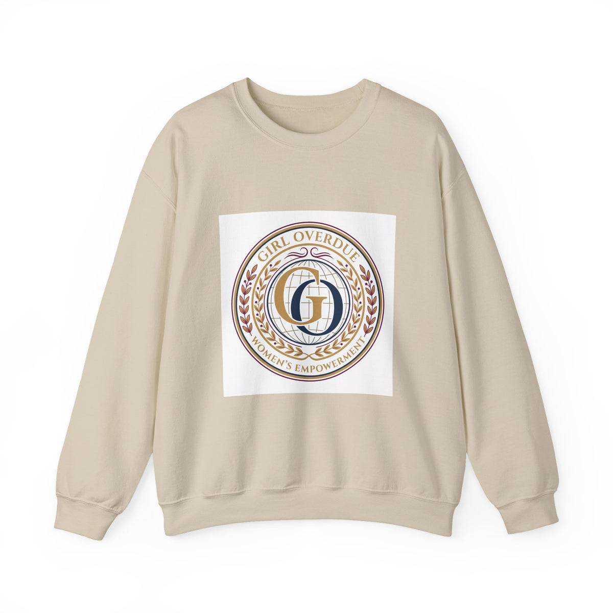 Crewneck Sweatshirt — 'Girl Overdel' Emblem, Women's Empowerment College-Style Pullover