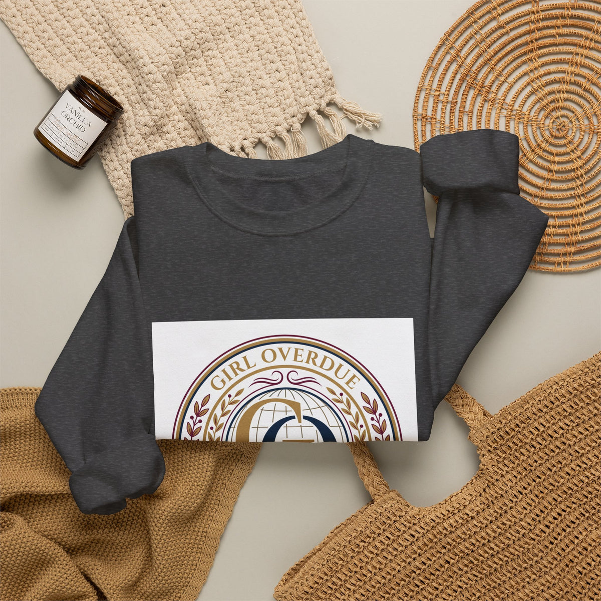 Crewneck Sweatshirt — 'Girl Overdel' Emblem, Women's Empowerment College-Style Pullover