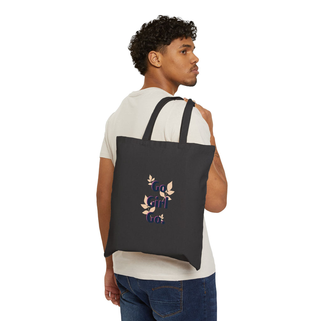 Go Girl Go Canvas Tote — Empowering Floral Cotton Shopper
