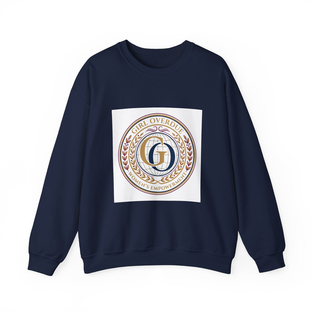 Crewneck Sweatshirt — 'Girl Overdel' Emblem, Women's Empowerment College-Style Pullover