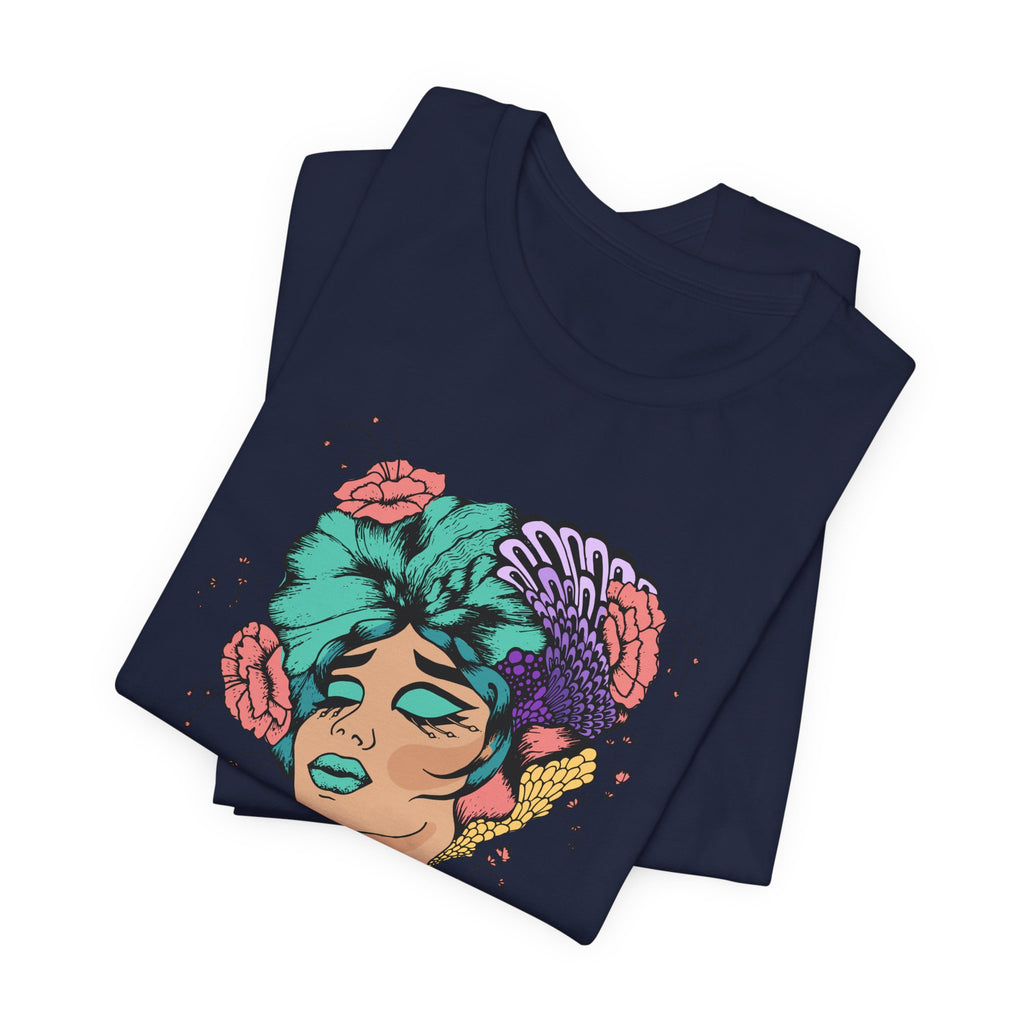 Floral Goddess Art Tee — Colorful Woman Portrait Graphic T-Shirt