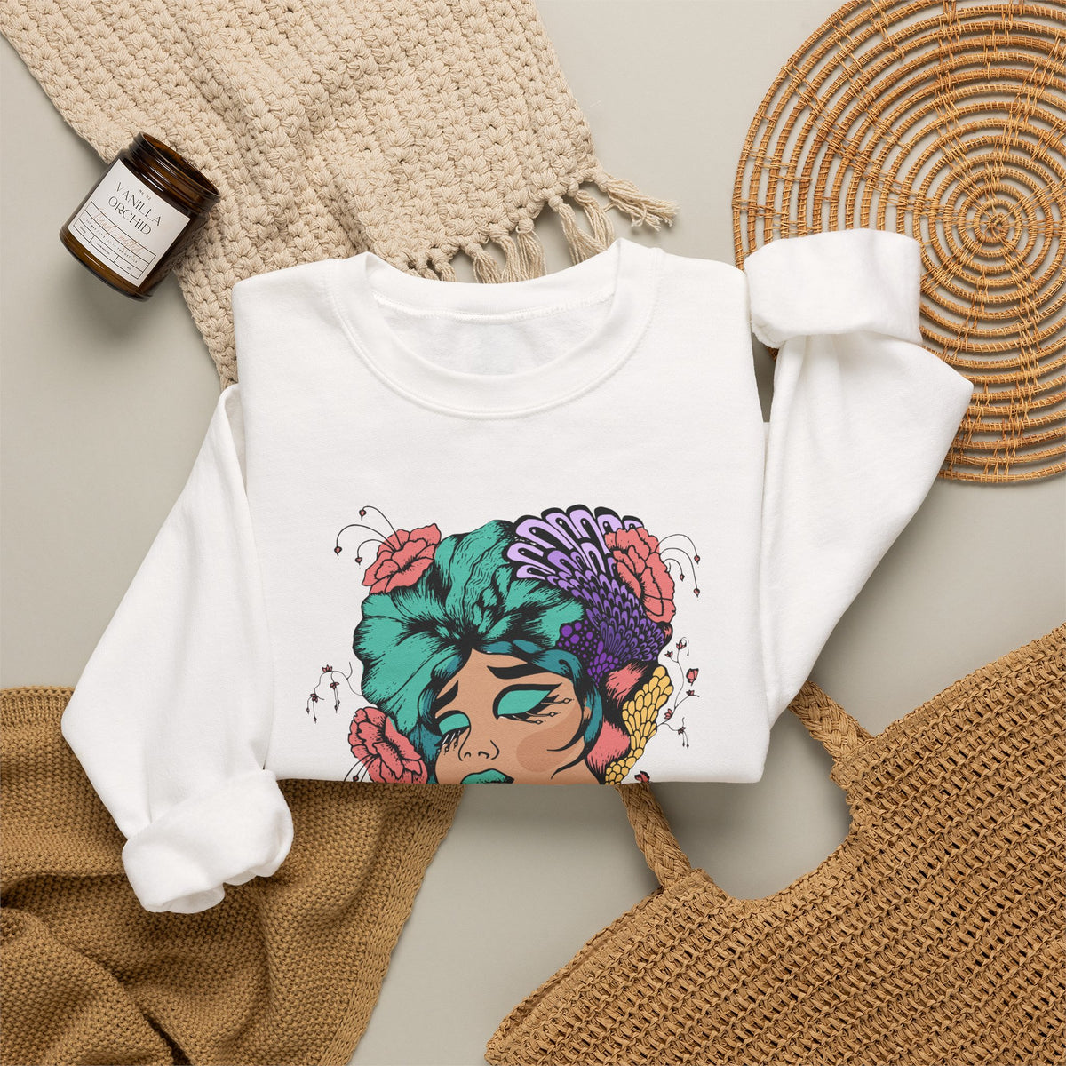 Surreal Floral Portrait Crewneck Sweatshirt