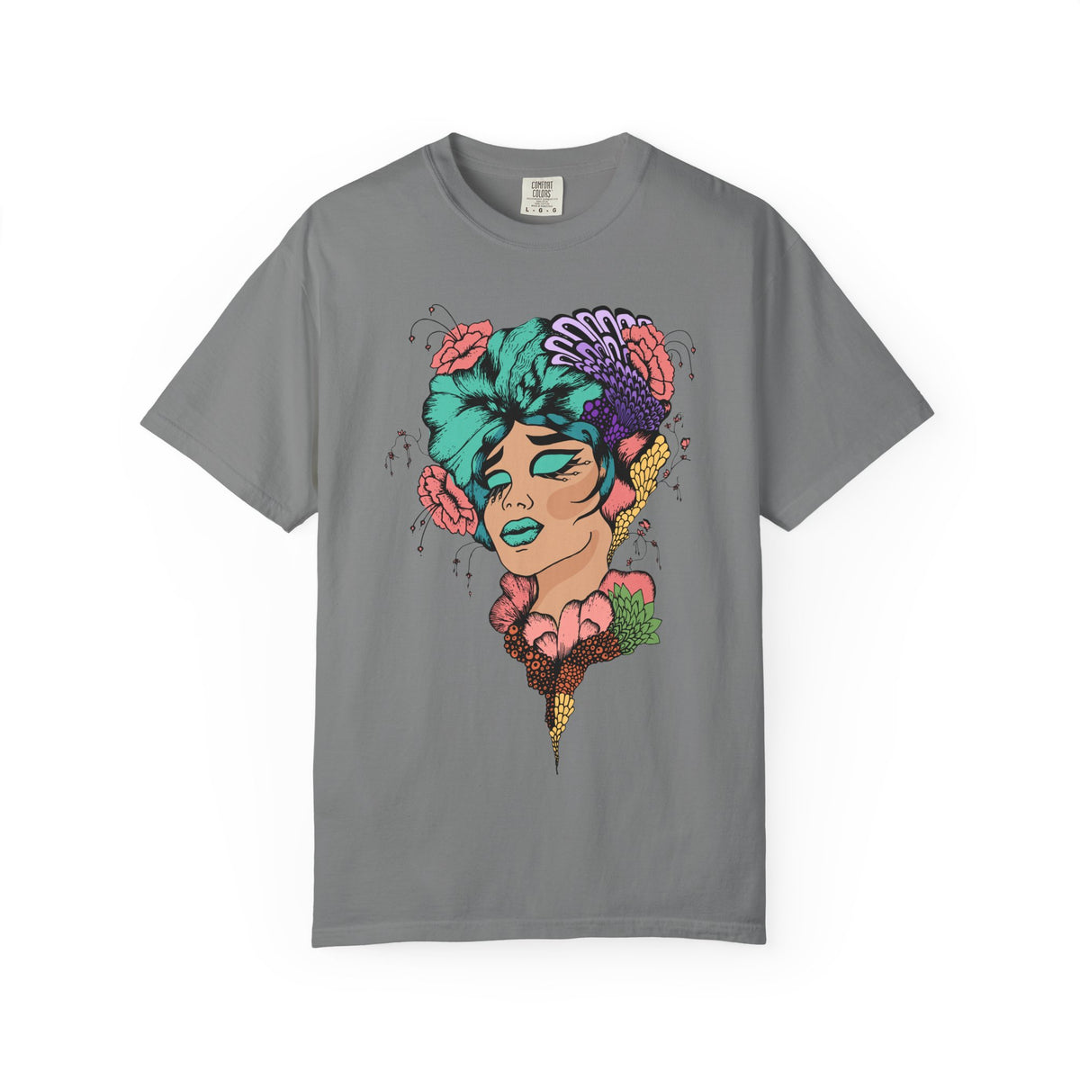 Floral Portrait Graphic T‑Shirt — Colorful Woman Face Art Tee