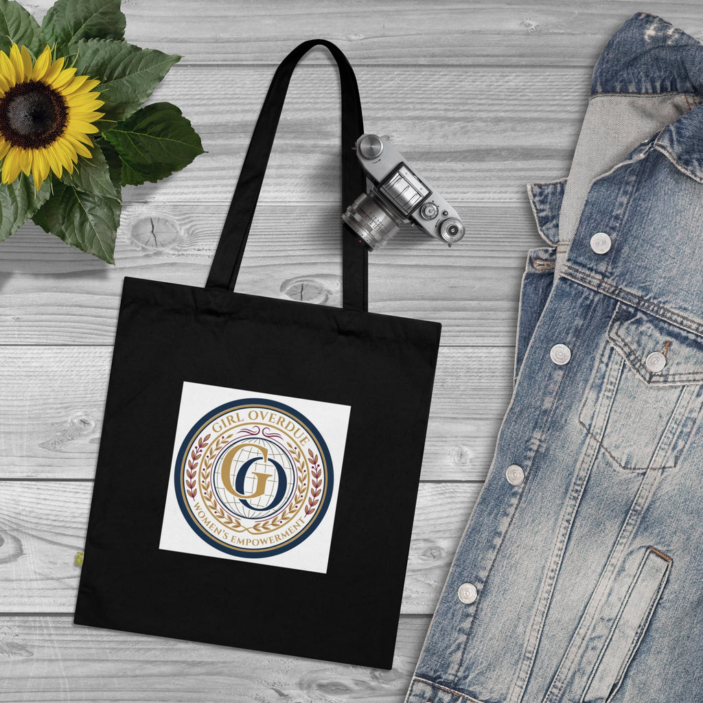 Girl Overdoing It Emblem Tote Bag — Organic Cotton Navy Reusable Shopper