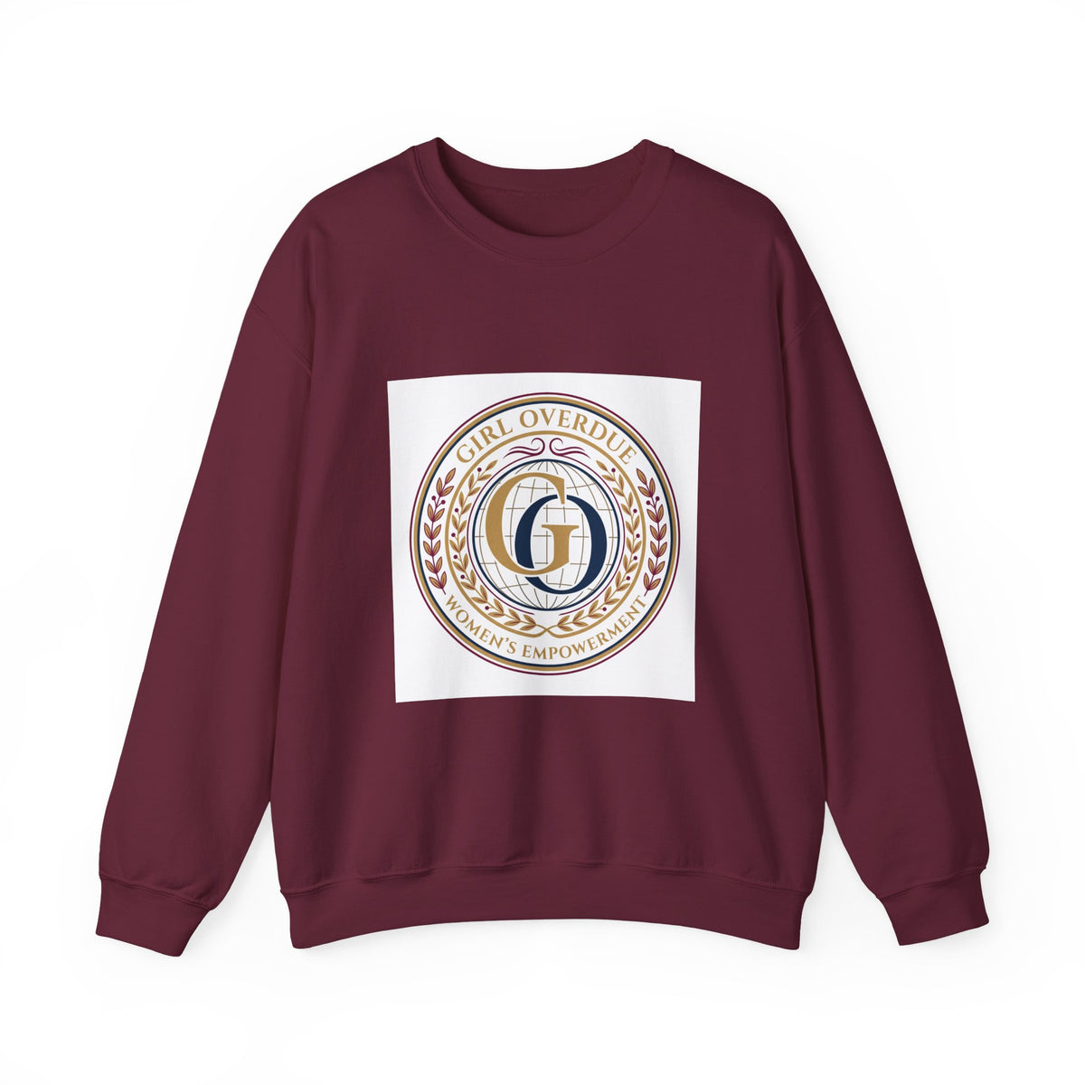 Crewneck Sweatshirt — 'Girl Overdel' Emblem, Women's Empowerment College-Style Pullover