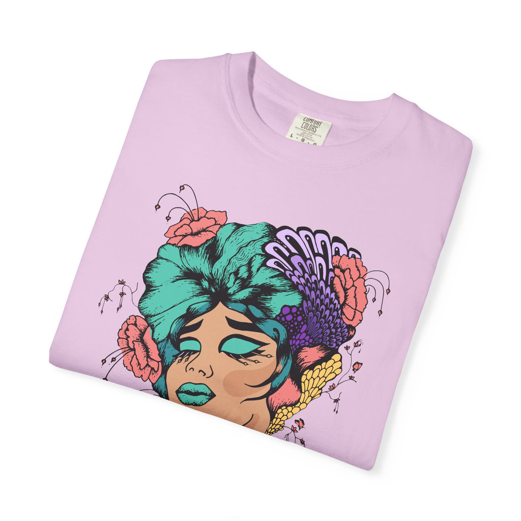 Floral Portrait Graphic T‑Shirt — Colorful Woman Face Art Tee