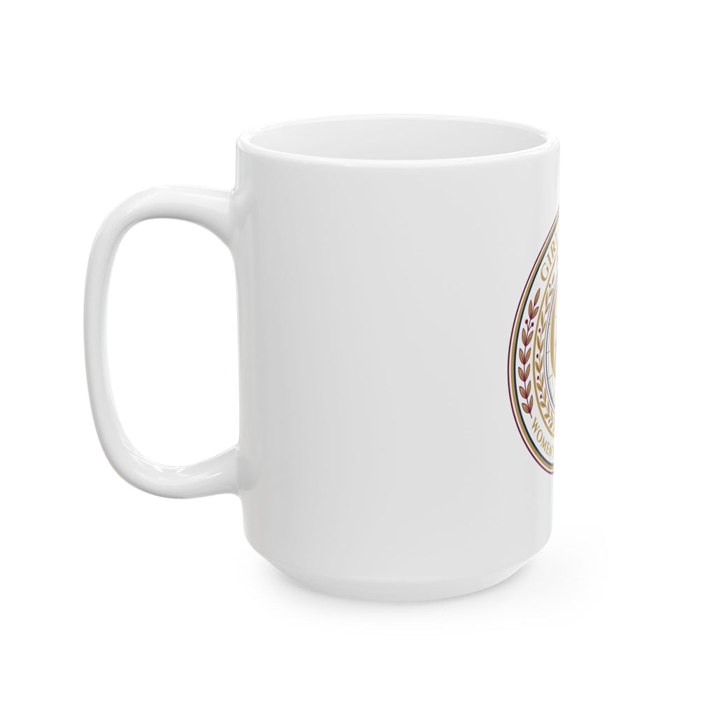 Ceramic Mug — "Girl Overdue" Women's Empowerment Emblem Coffee Mug (11oz/15oz)