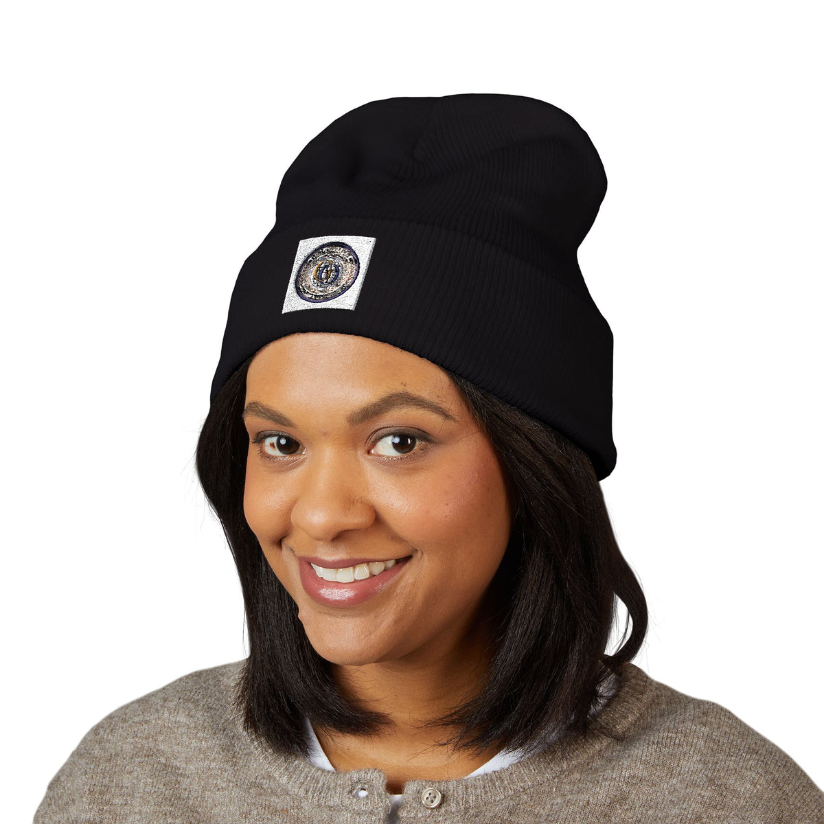 Embroidered Minimalist Circle Logo Cuffed Beanie