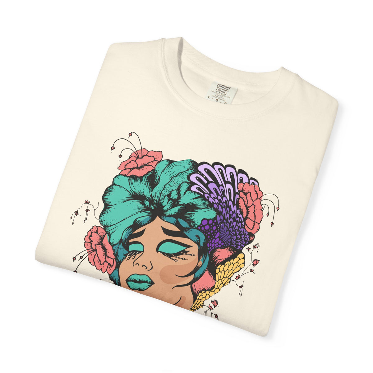 Floral Portrait Graphic T‑Shirt — Colorful Woman Face Art Tee