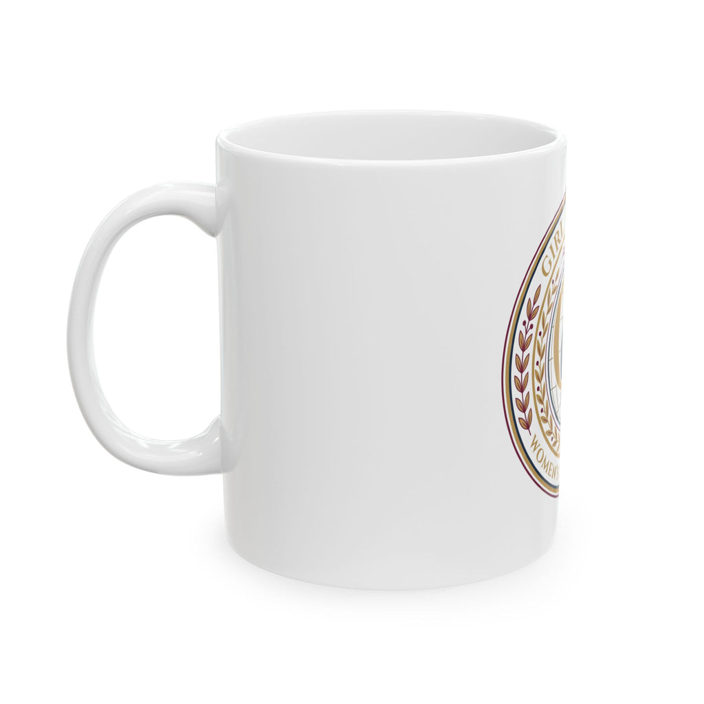 Ceramic Mug — "Girl Overdue" Women's Empowerment Emblem Coffee Mug (11oz/15oz)