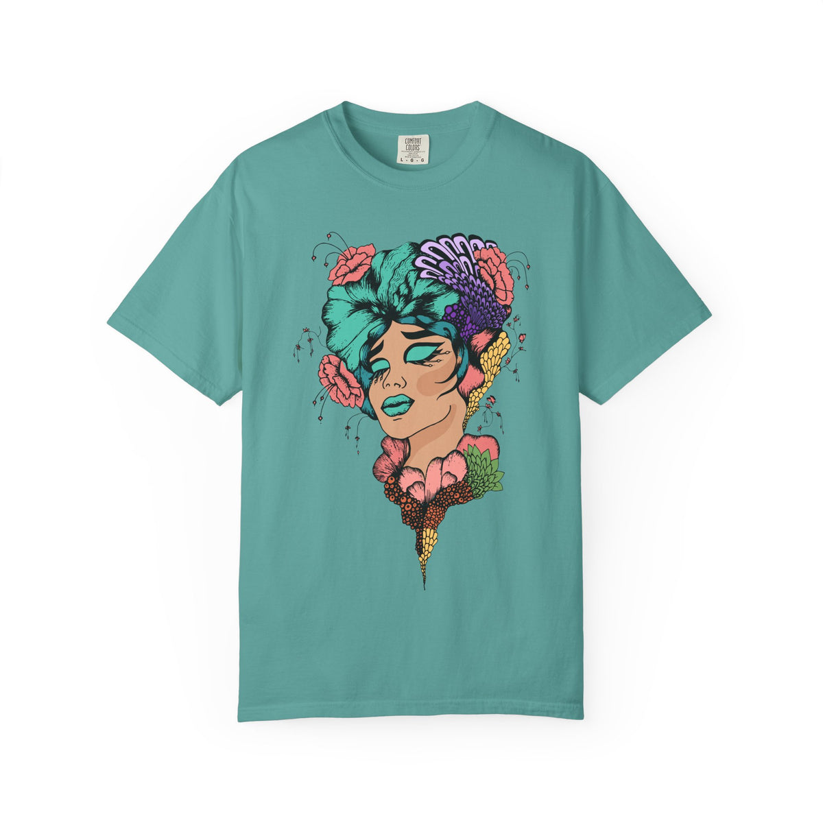 Floral Portrait Graphic T‑Shirt — Colorful Woman Face Art Tee