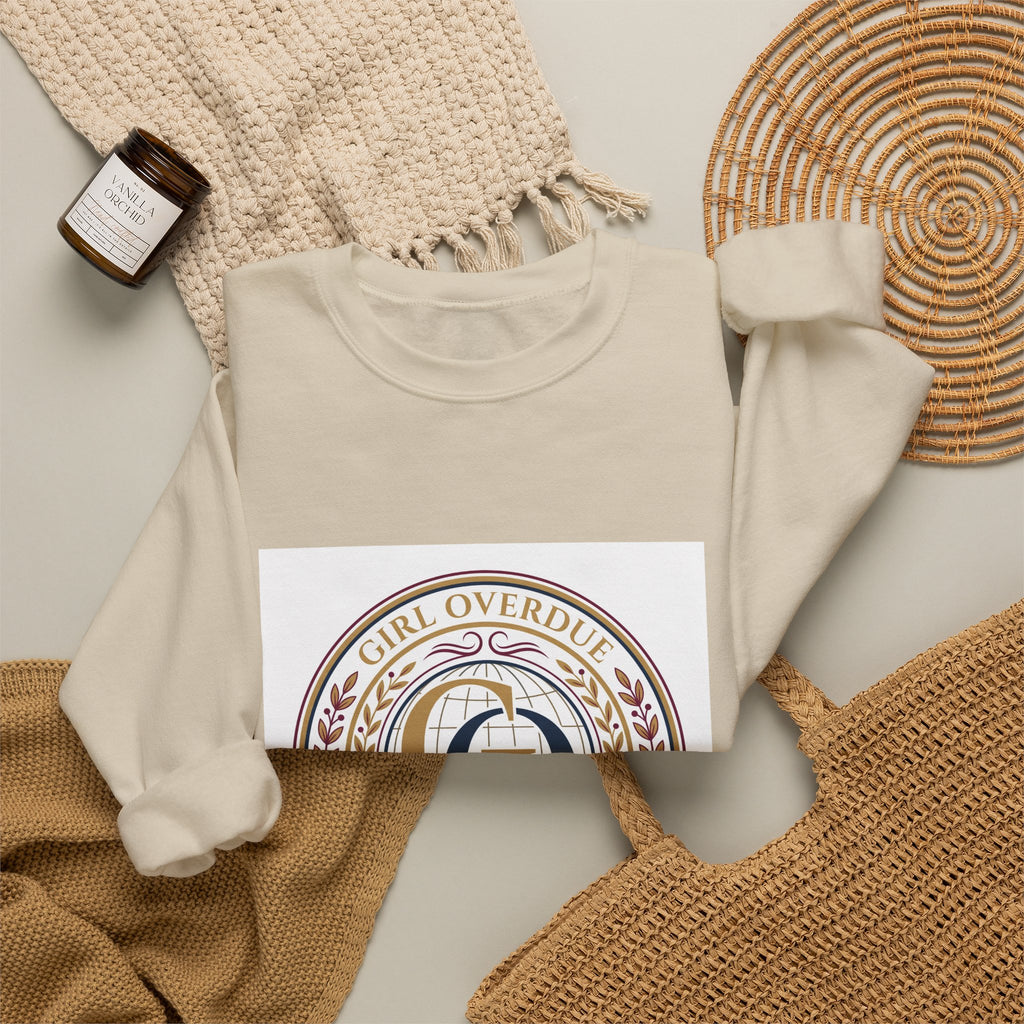 Crewneck Sweatshirt — 'Girl Overdel' Emblem, Women's Empowerment College-Style Pullover