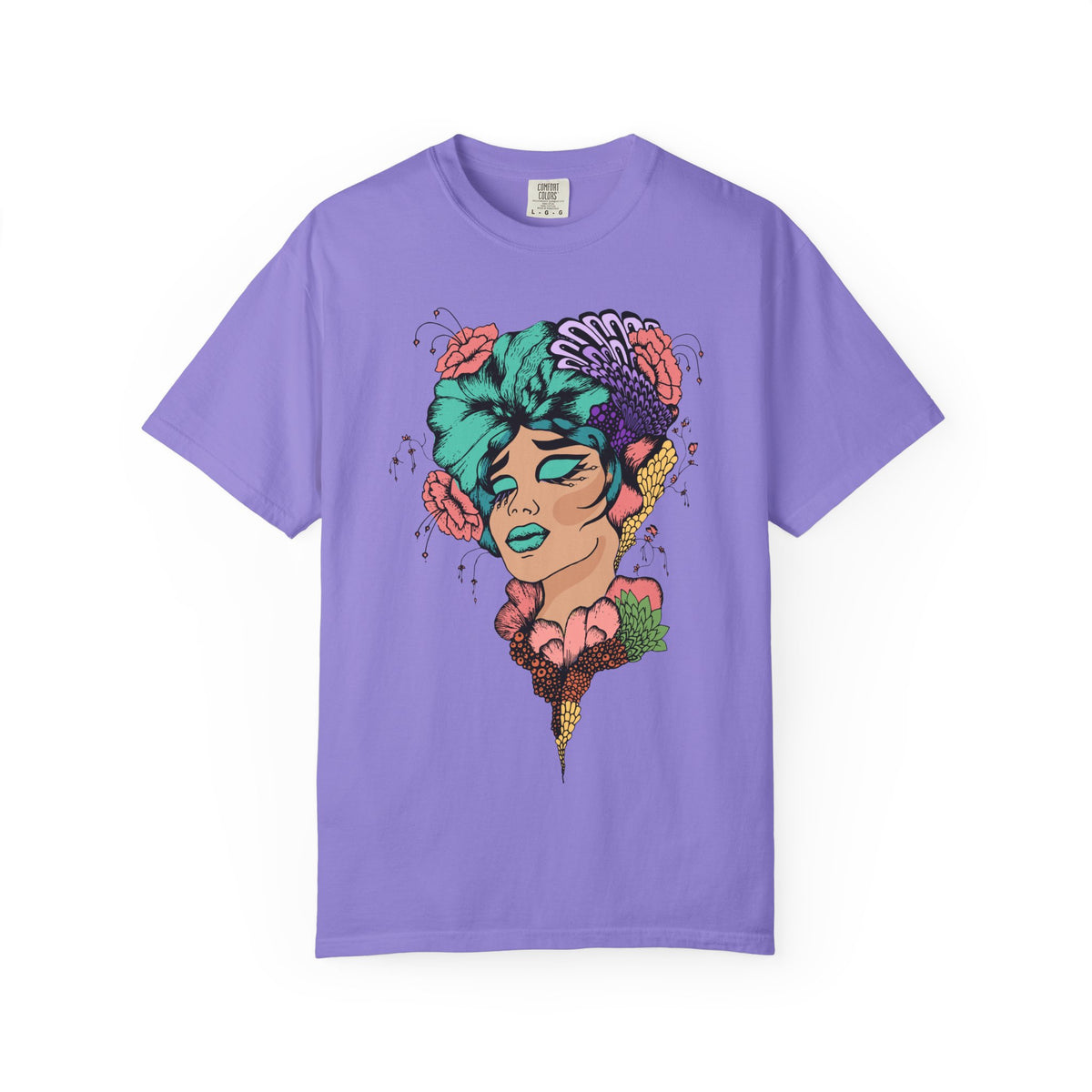 Floral Portrait Graphic T‑Shirt — Colorful Woman Face Art Tee