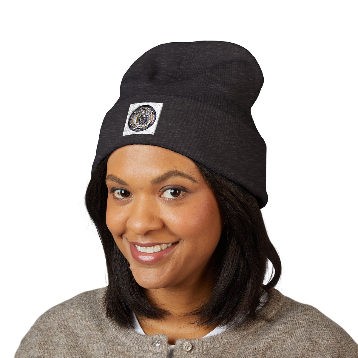 Embroidered Minimalist Circle Logo Cuffed Beanie