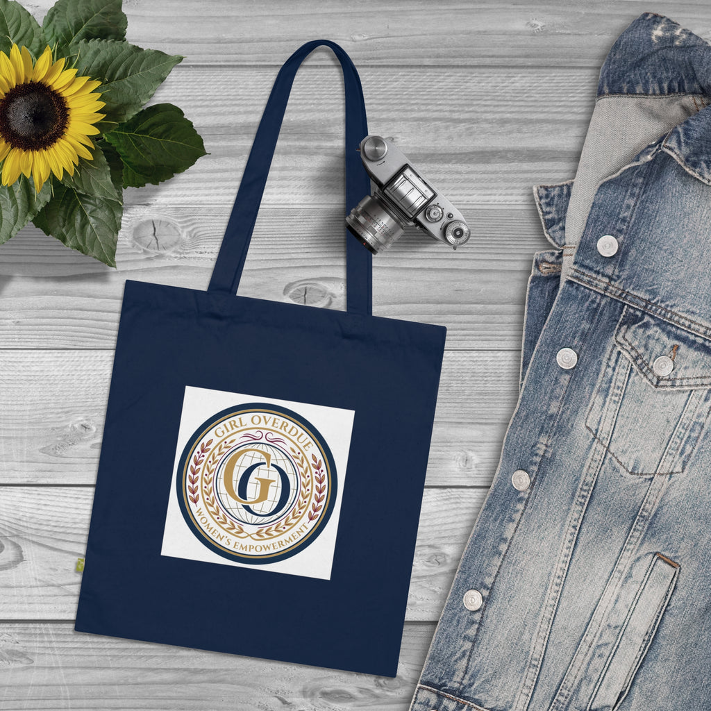 Girl Overdoing It Emblem Tote Bag — Organic Cotton Navy Reusable Shopper
