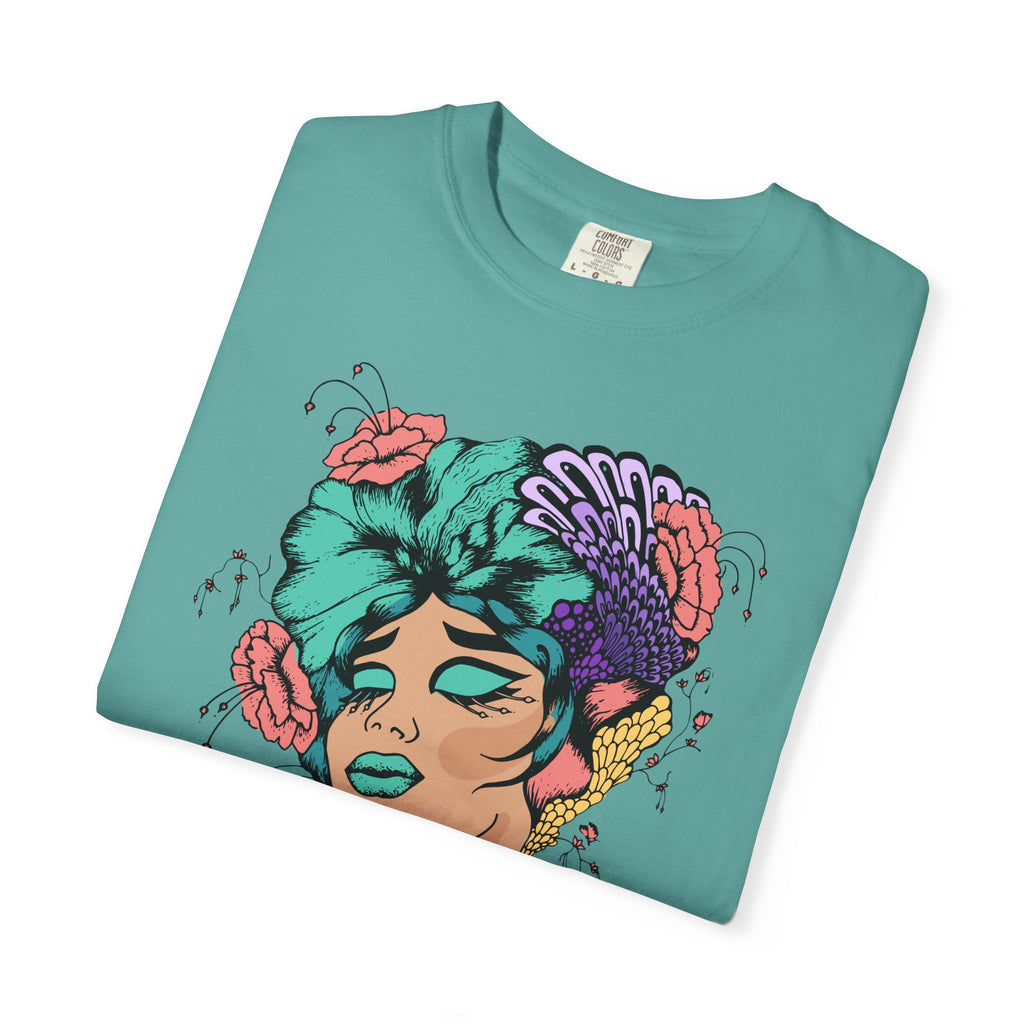 Floral Portrait Graphic T‑Shirt — Colorful Woman Face Art Tee