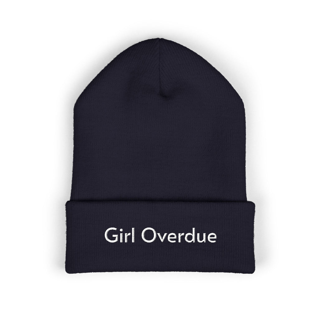 Embroidered "Girl Overdue" Classic Cuffed Beanie — Cozy Feminine Knit Hat