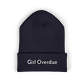 Embroidered "Girl Overdue" Classic Cuffed Beanie — Cozy Feminine Knit Hat
