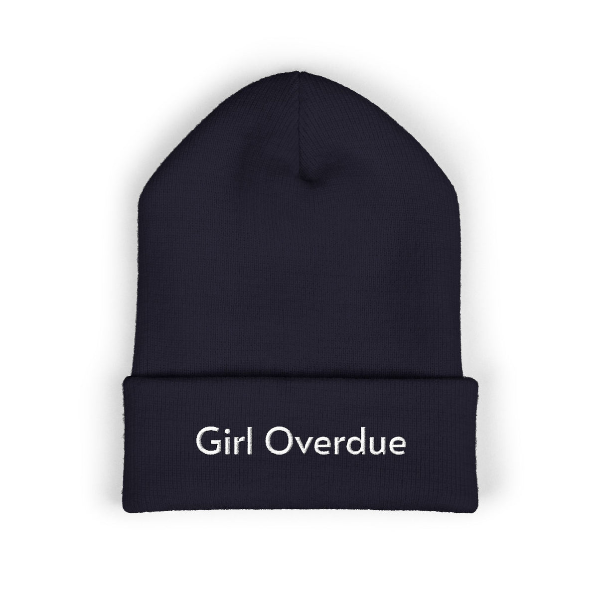 Embroidered "Girl Overdue" Classic Cuffed Beanie — Cozy Feminine Knit Hat