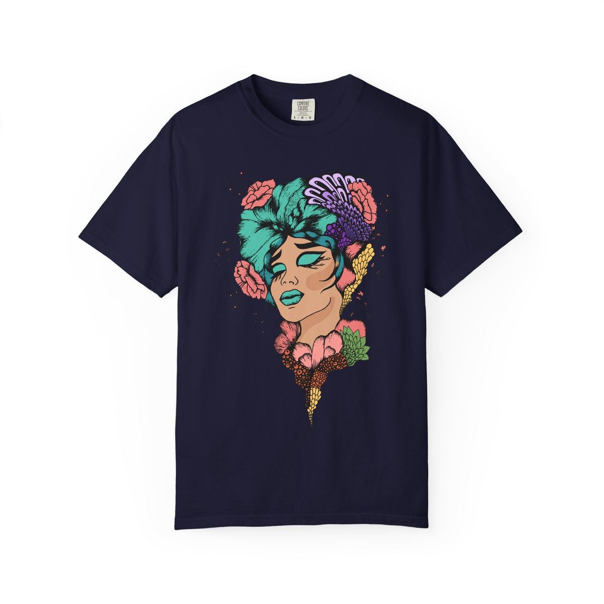 Floral Portrait Graphic T‑Shirt — Colorful Woman Face Art Tee