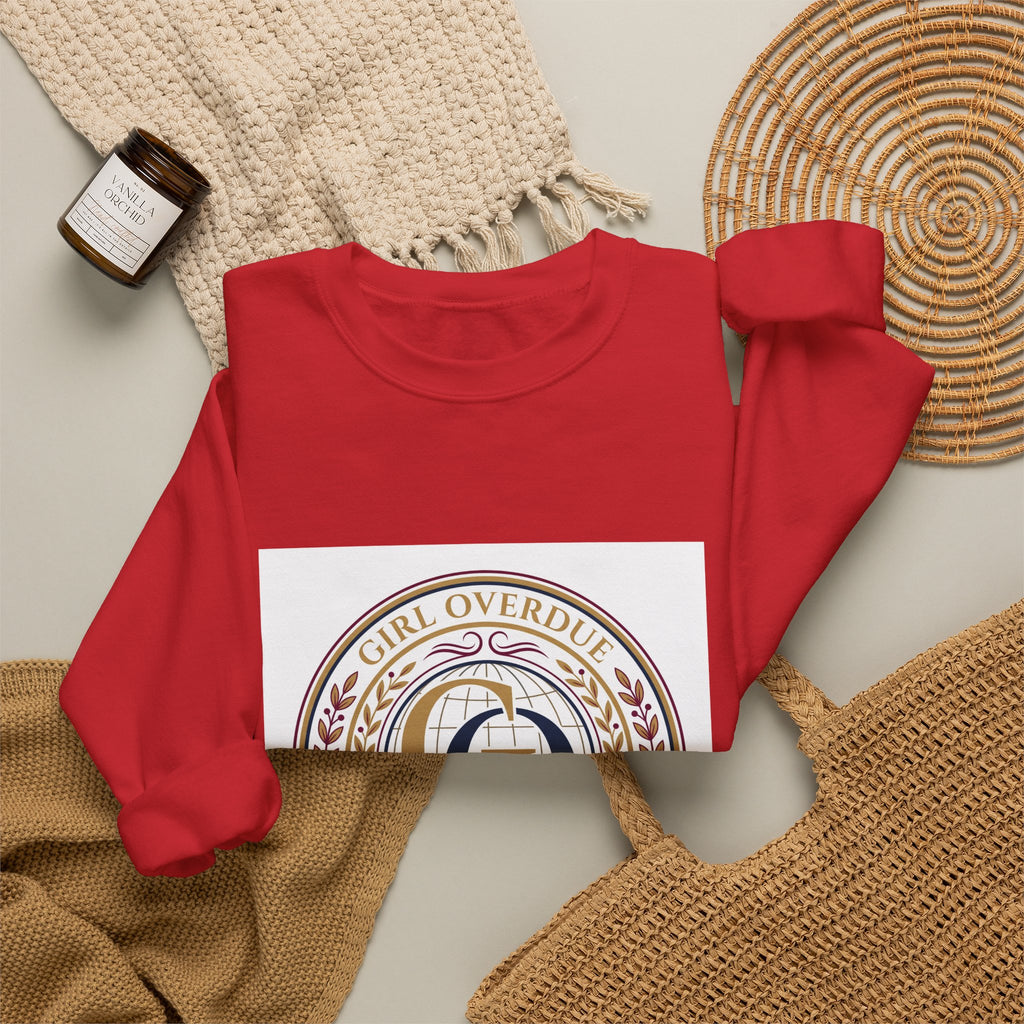 Crewneck Sweatshirt — 'Girl Overdel' Emblem, Women's Empowerment College-Style Pullover