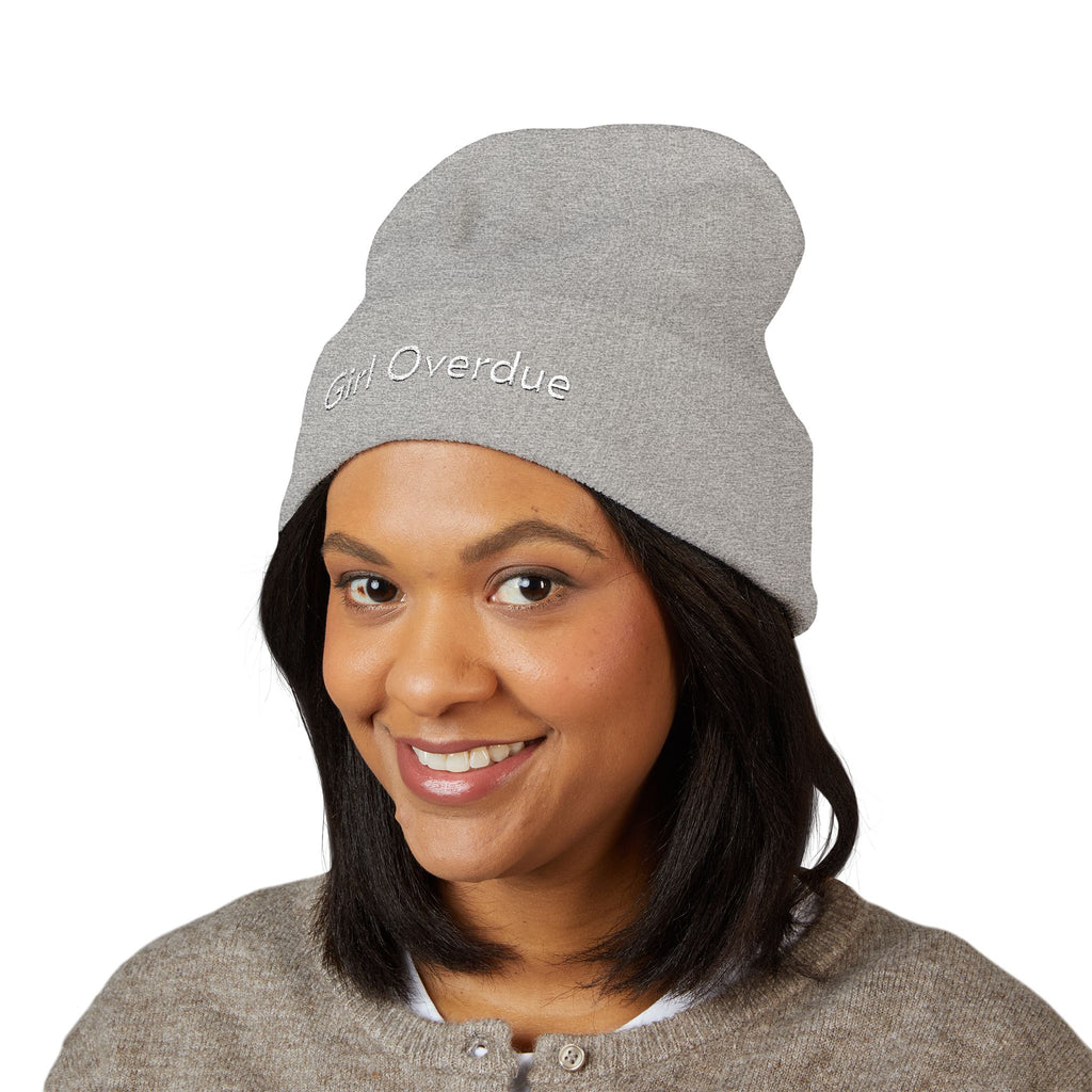 Embroidered "Girl Overdue" Classic Cuffed Beanie — Cozy Feminine Knit Hat