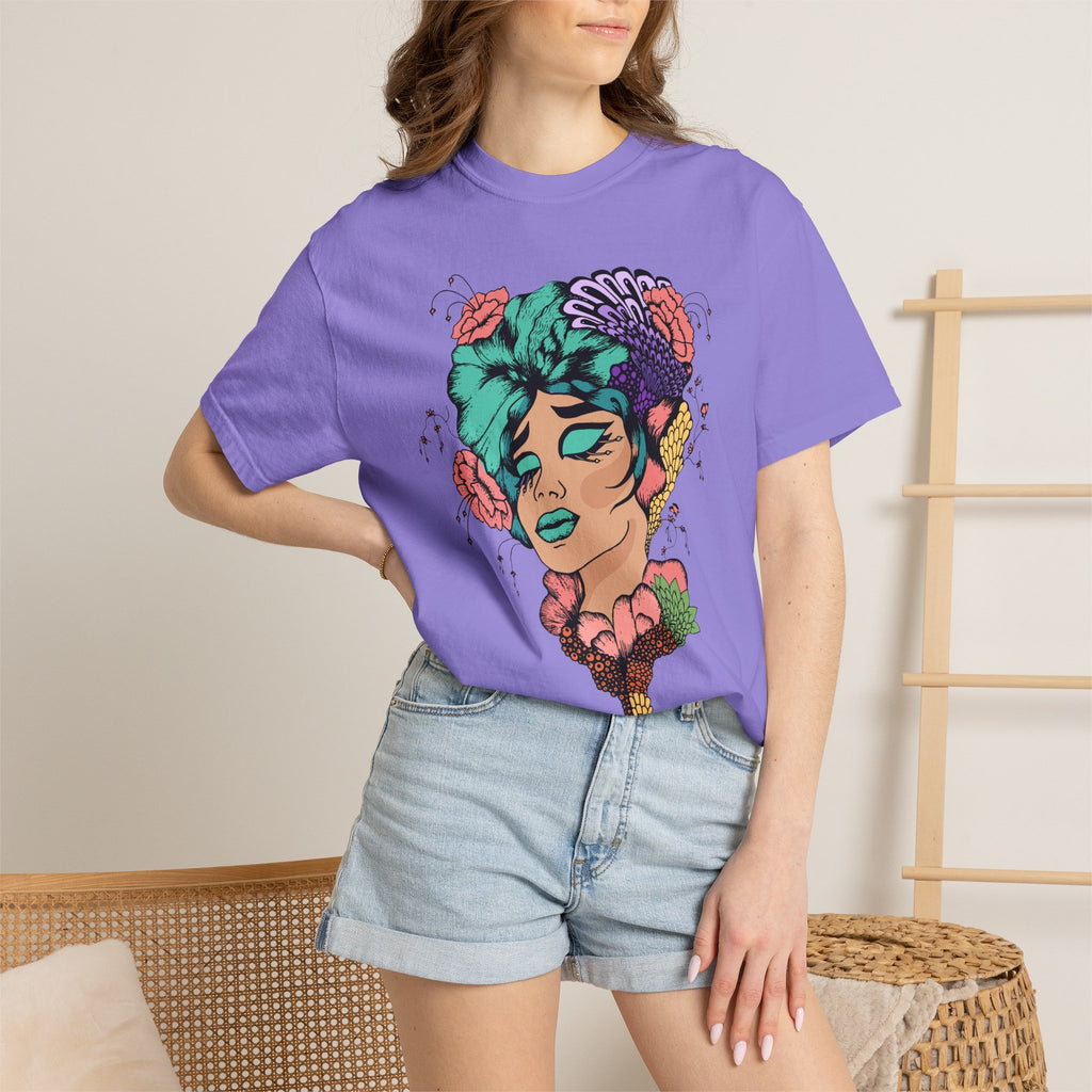 Floral Portrait Graphic T‑Shirt — Colorful Woman Face Art Tee