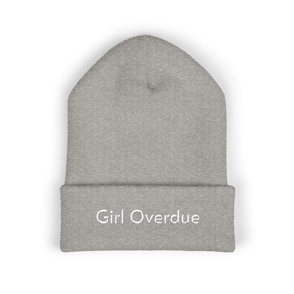 Embroidered "Girl Overdue" Classic Cuffed Beanie — Cozy Feminine Knit Hat