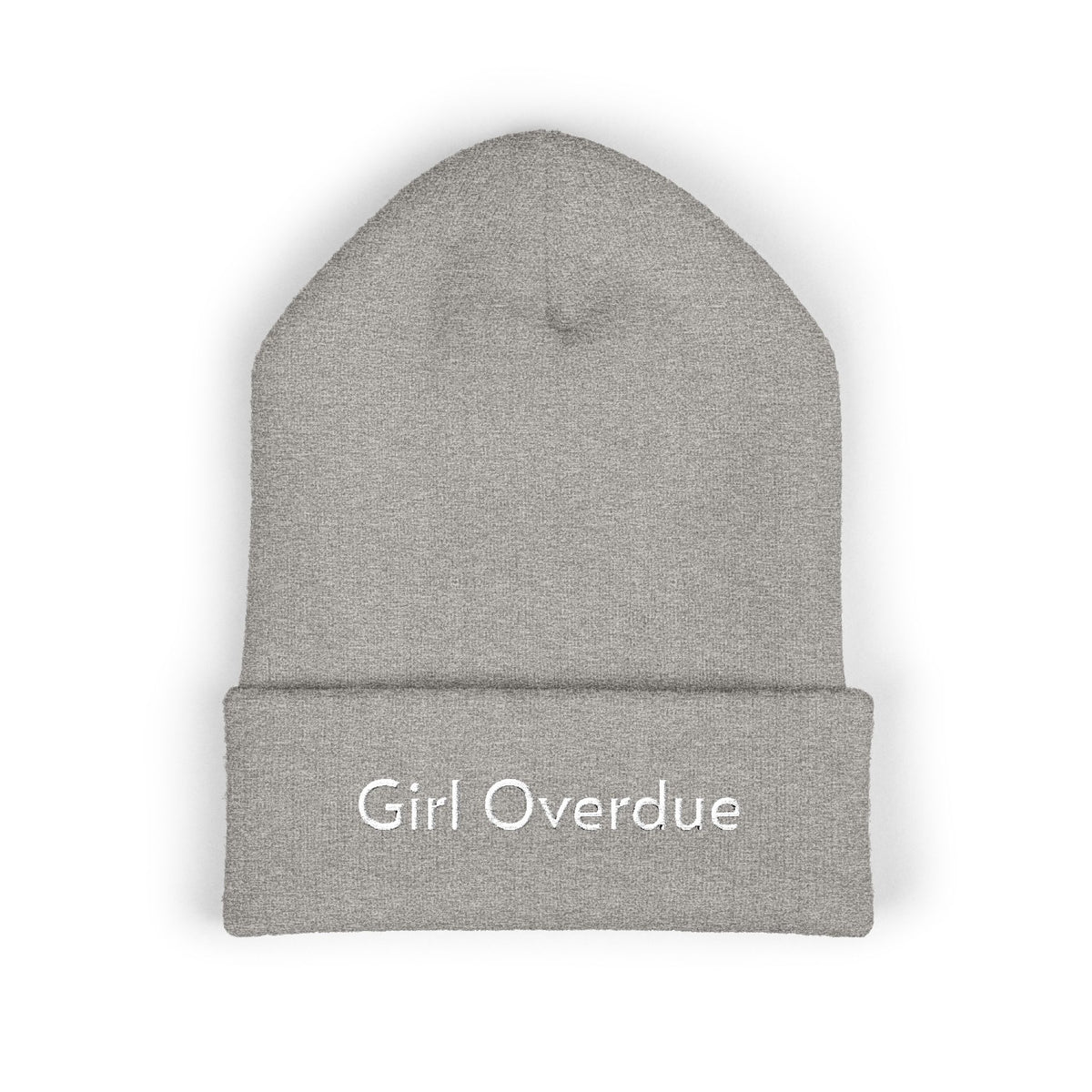 Embroidered "Girl Overdue" Classic Cuffed Beanie — Cozy Feminine Knit Hat