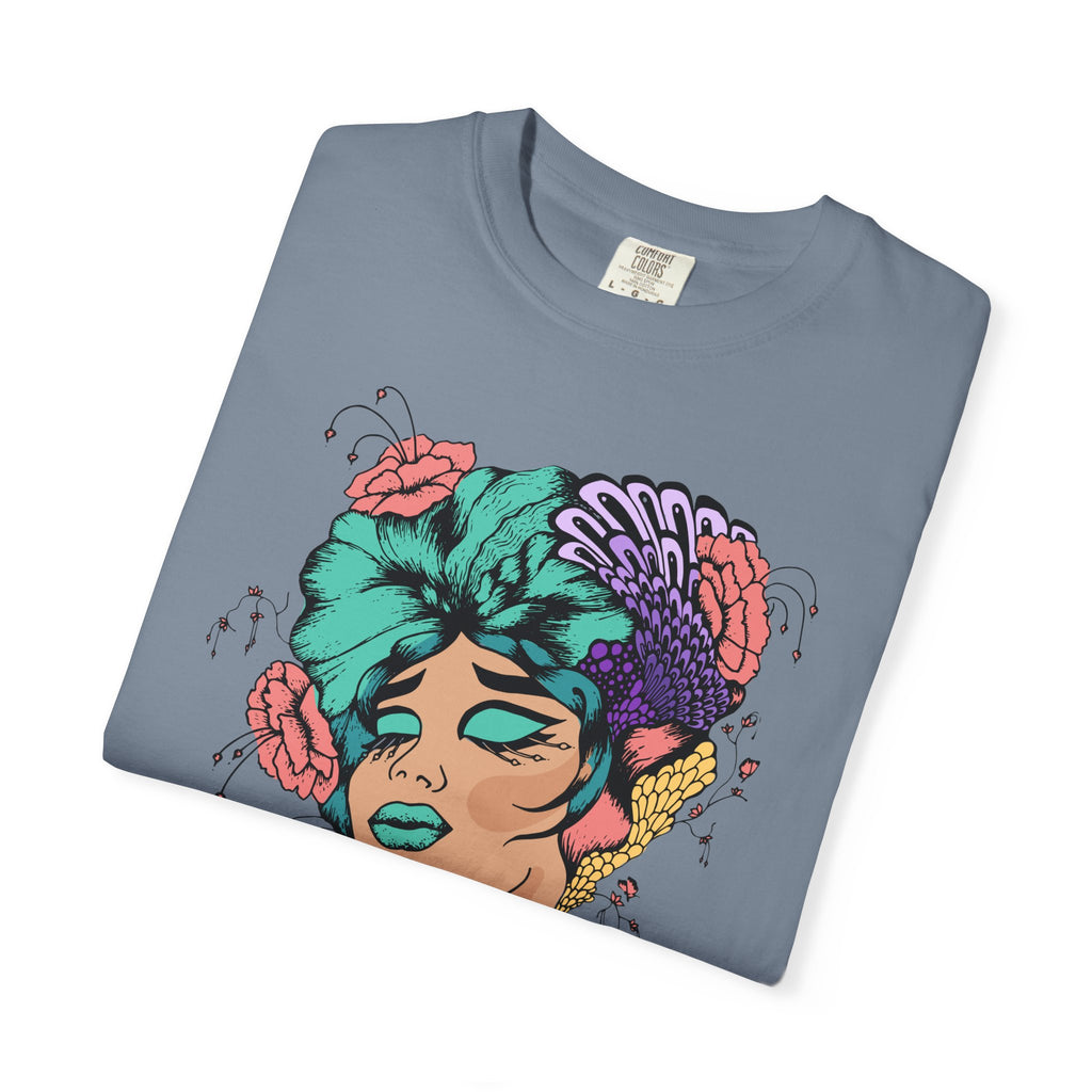 Floral Portrait Graphic T‑Shirt — Colorful Woman Face Art Tee